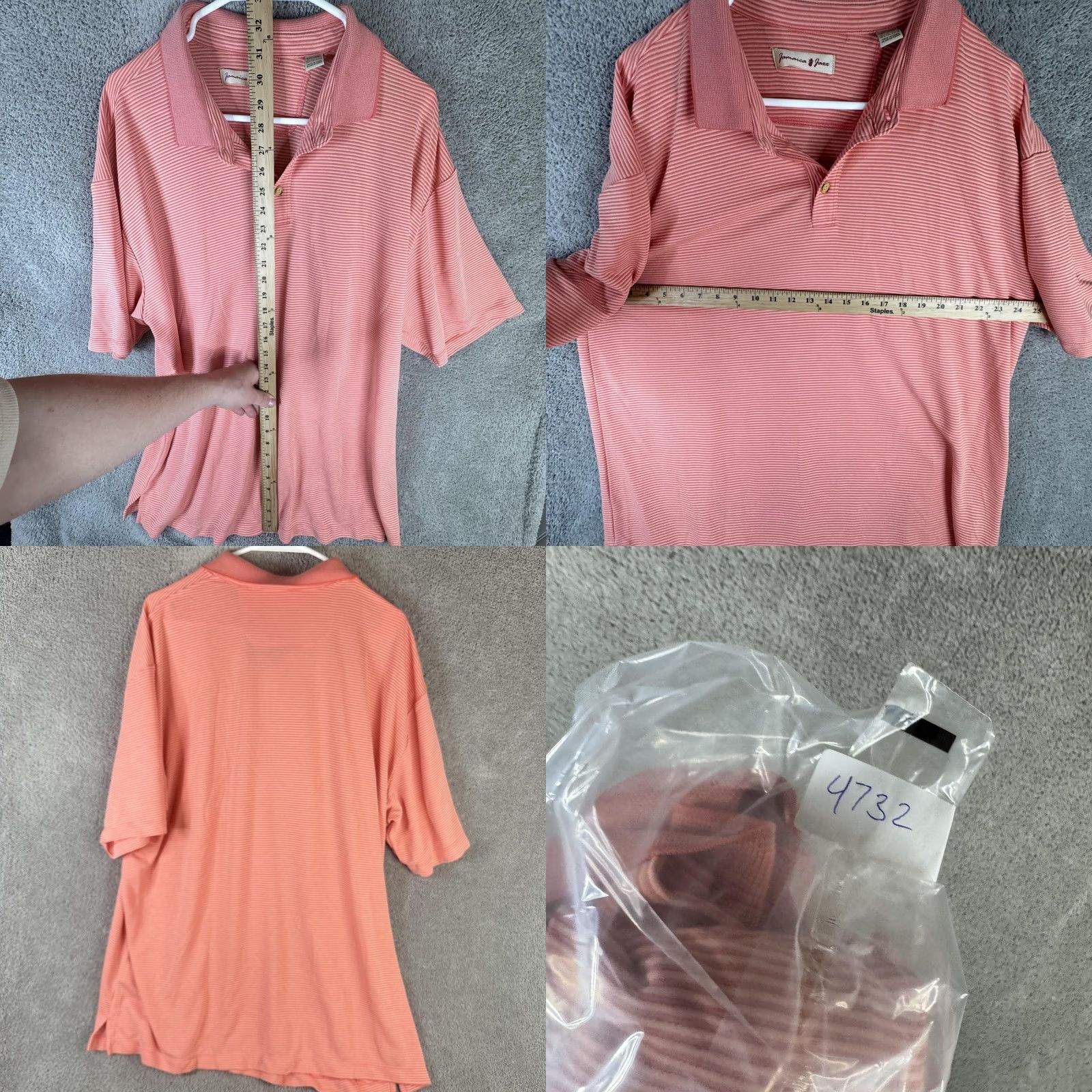 Vintage Jamaica Jaxx Polo Shirt Mens 2XL Pink Stripe Short Sleeve Casual Knit Modal Blend Button Front Placket Size US XXL / EU 58 / 5 - 8 Thumbnail