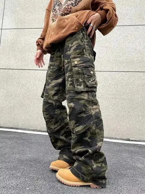 Jean camo flared cargo pattern pants Size US 32 / EU 48 - 3 Thumbnail