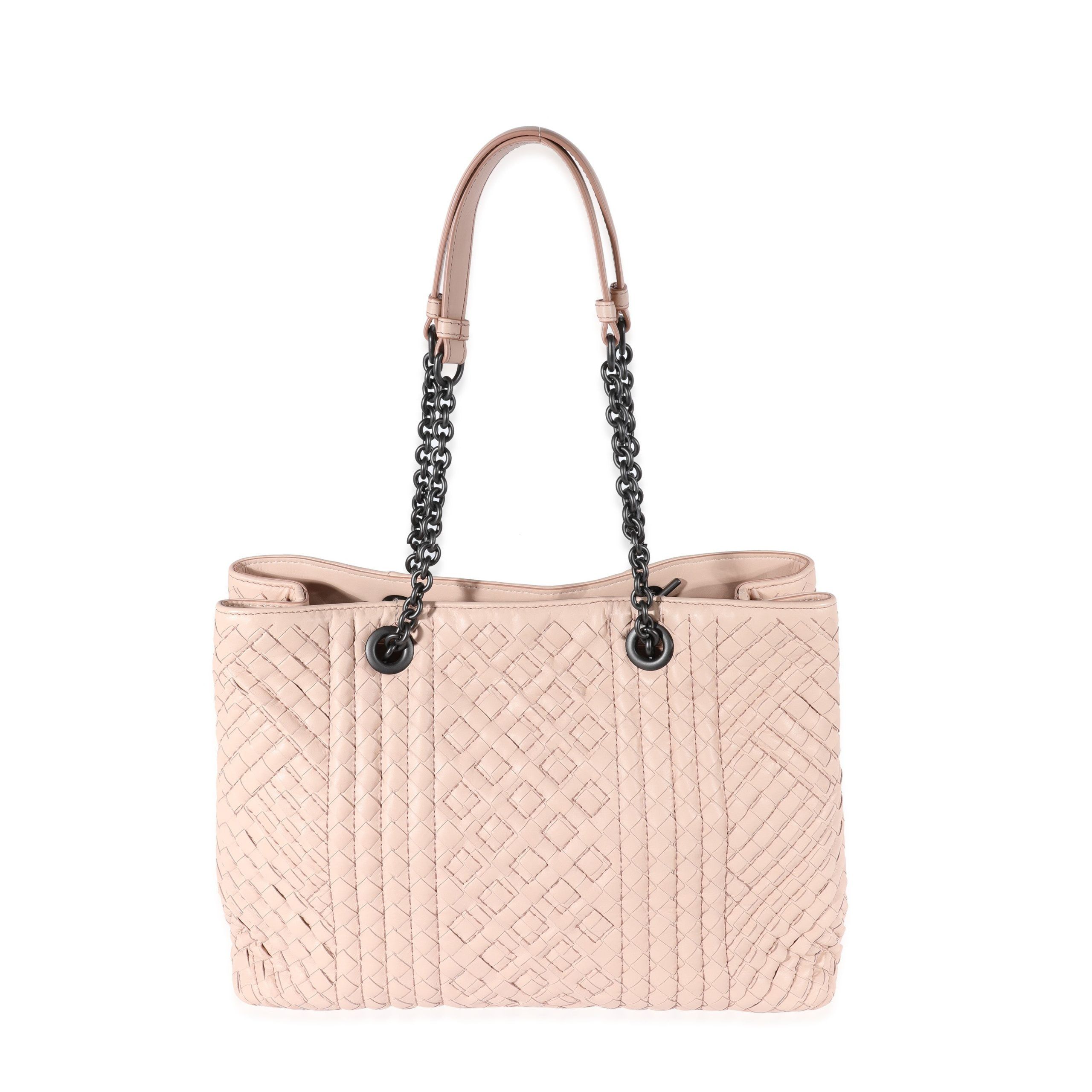 image of Bottega Veneta Blush Intrecciato Leather Chain Tote, Women's