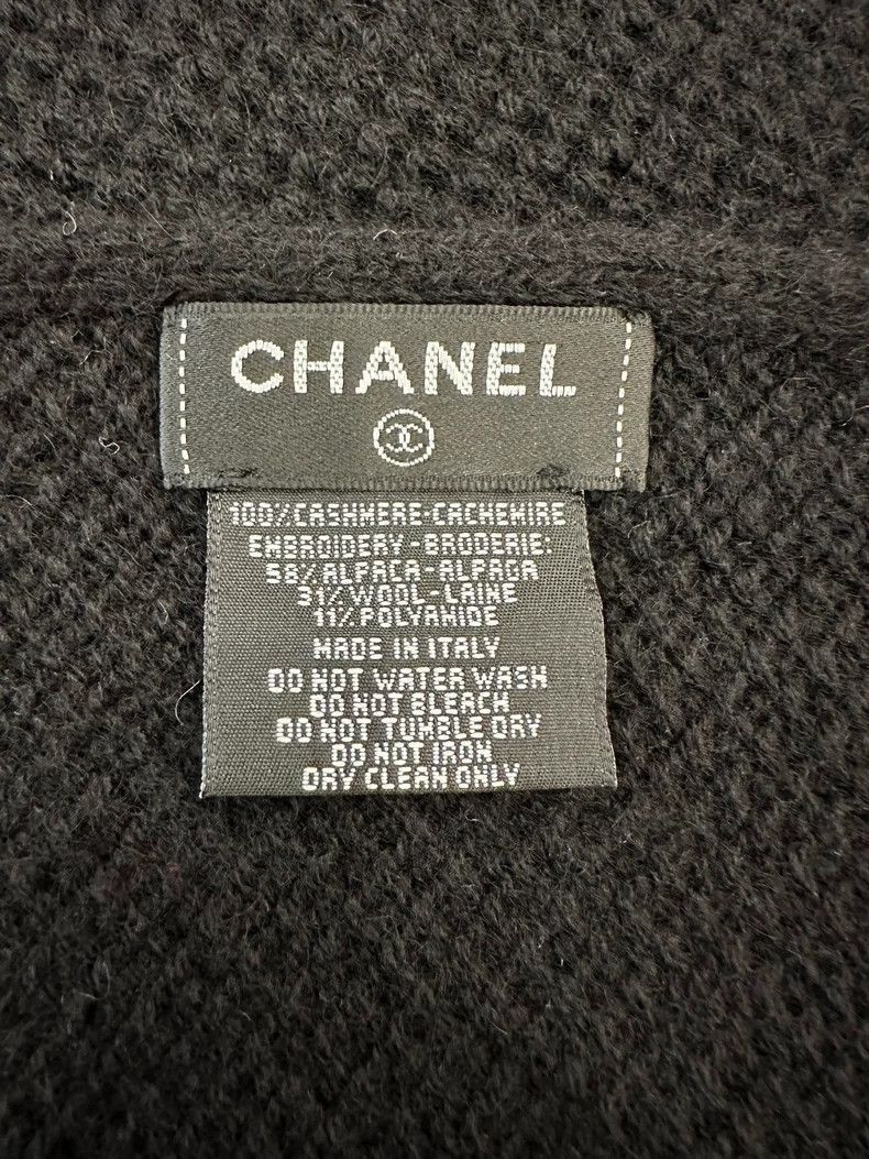 Chanel Chanel Black Wool Scarf with White Logo -2505 Size ONE SIZE - 5 Thumbnail
