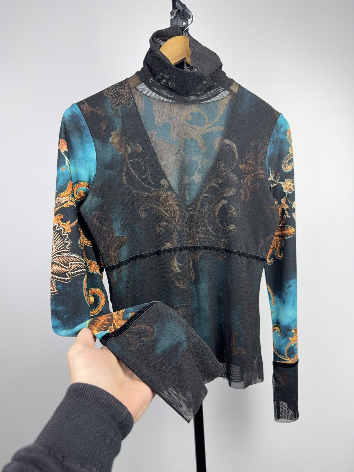 Japanese Brand Vintage Sheer Mesh Baroque Top Y2K Gaultier Style High Neck Size M / US 6-8 / IT 42-44 - 2 Thumbnail