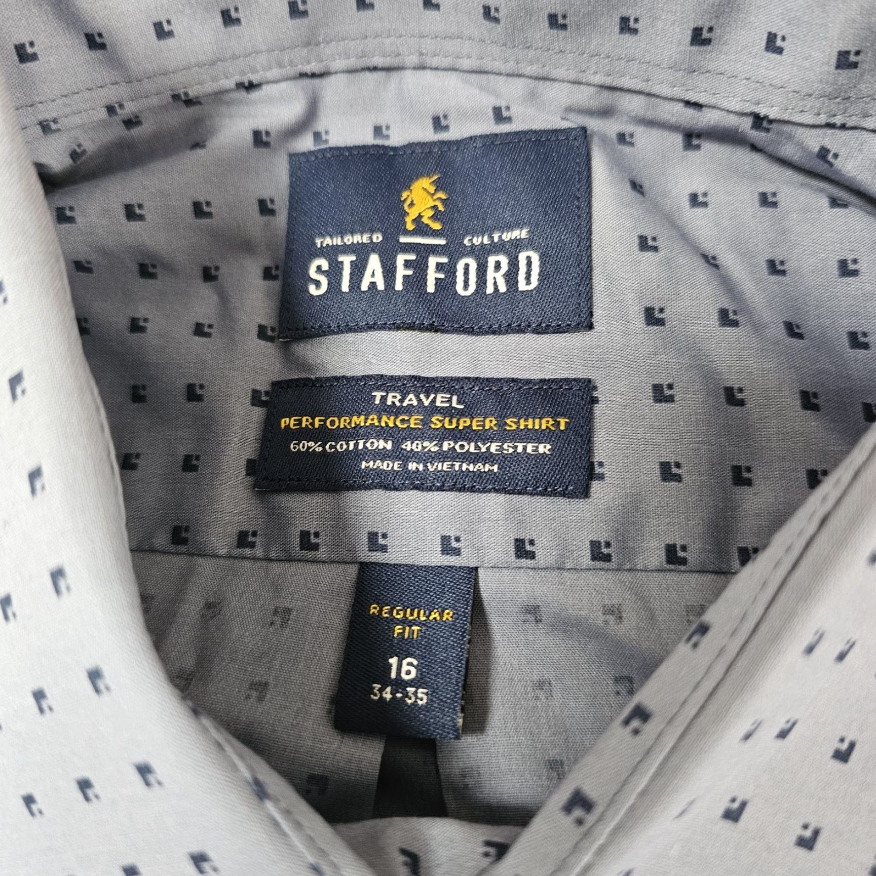 Stafford Stafford Shirt Mens 16 34-35 Blue Geometric Travel Performance Regular Fit Dress Shirt Size US L / EU 52-54 / 3 - 4 Thumbnail