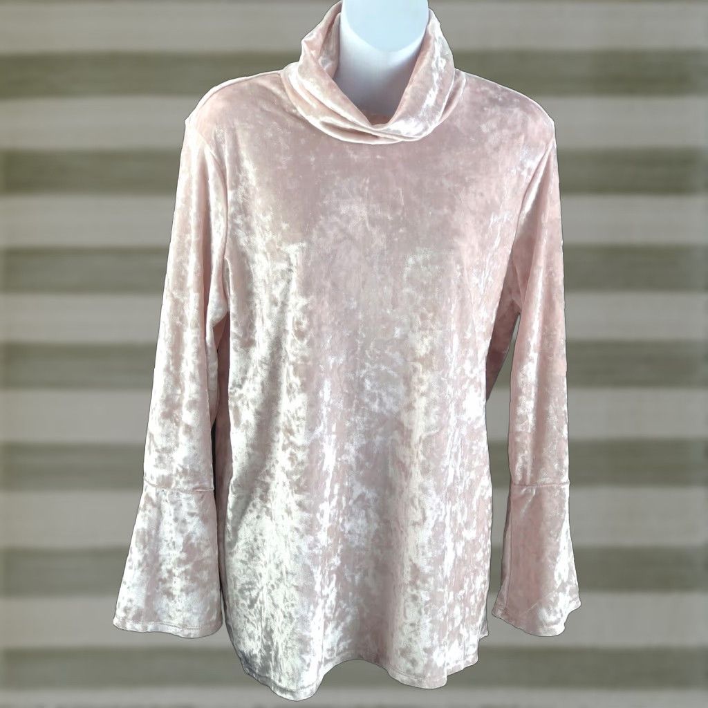 Vintage VINTAGE Ruby Rd. Blouse Shirt M Pink Velour Turtleneck Long Sleeve Flutter Cuffs Y2K 90s Fairy City Preppy Womens Size M / US 6-8 / IT 42-44 - 1 Thumbnail