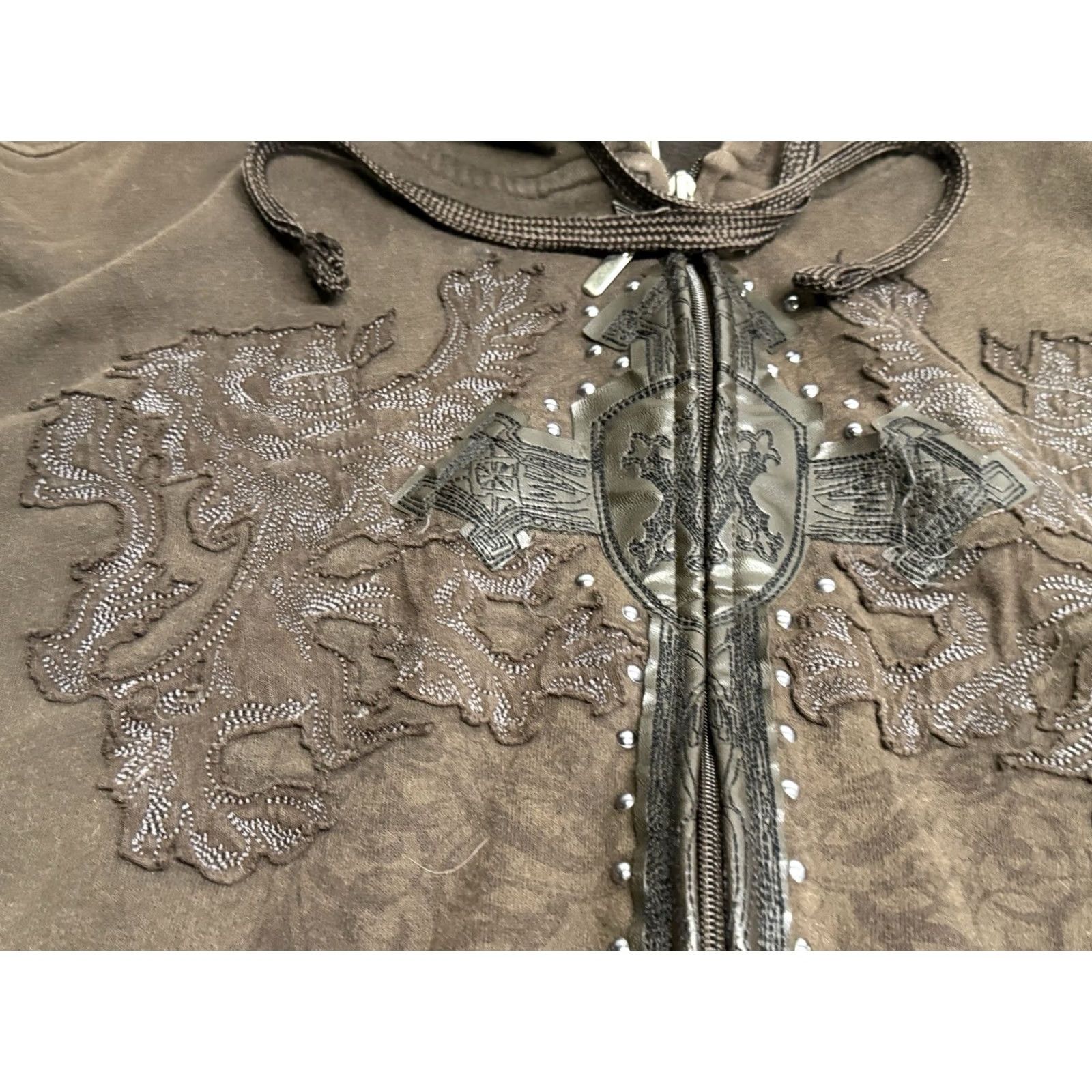 Avirex Vintage Avirex Zip Up Hoodie Embroidered Cross Studded Mens XL Brown Hooded Full Zip Jacket Size US XL / EU 56 / 4 - 5 Thumbnail