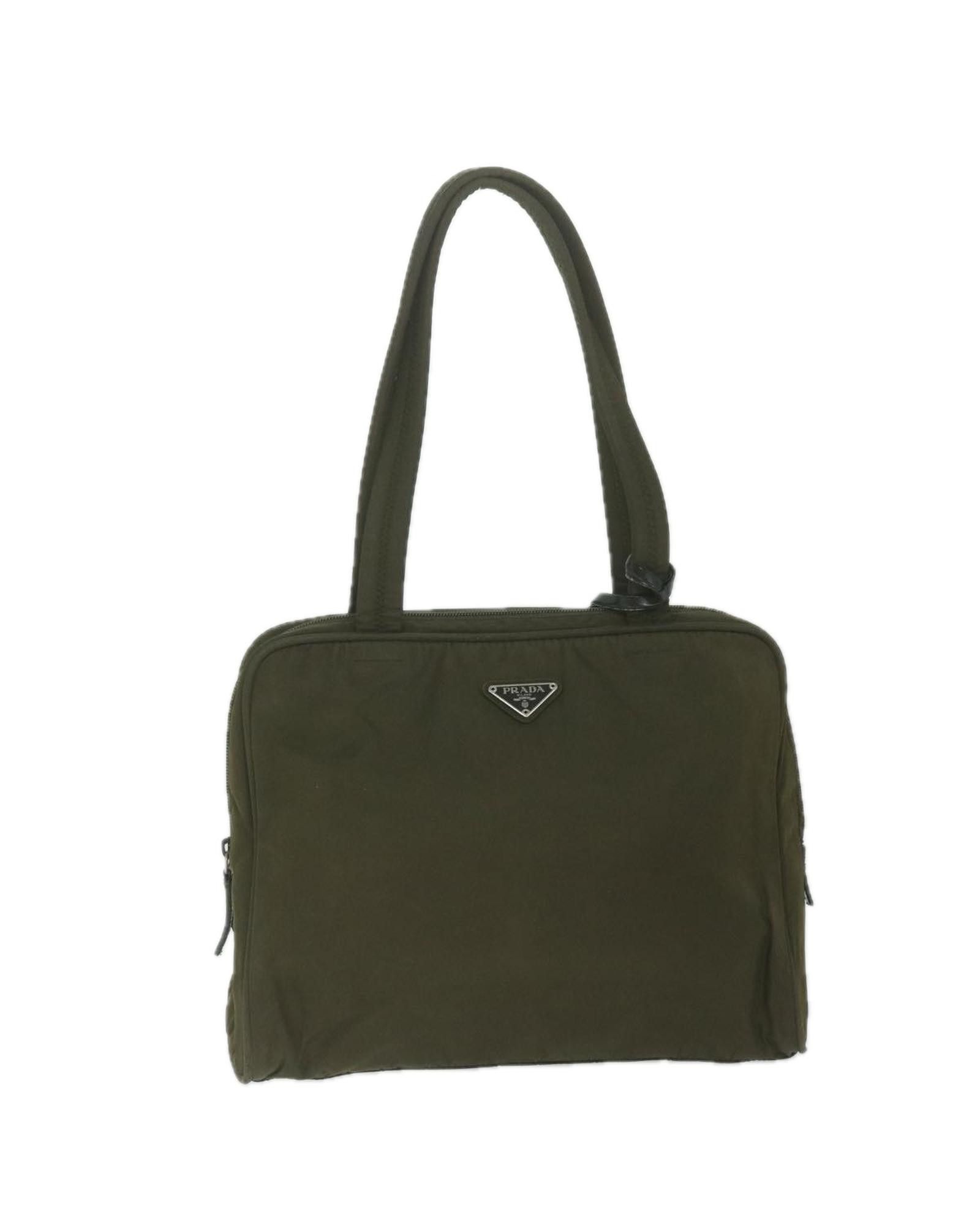 image of Prada Khaki Synthetic Shoulder Bag With Key Inclusions And Elegant Charm, Women's