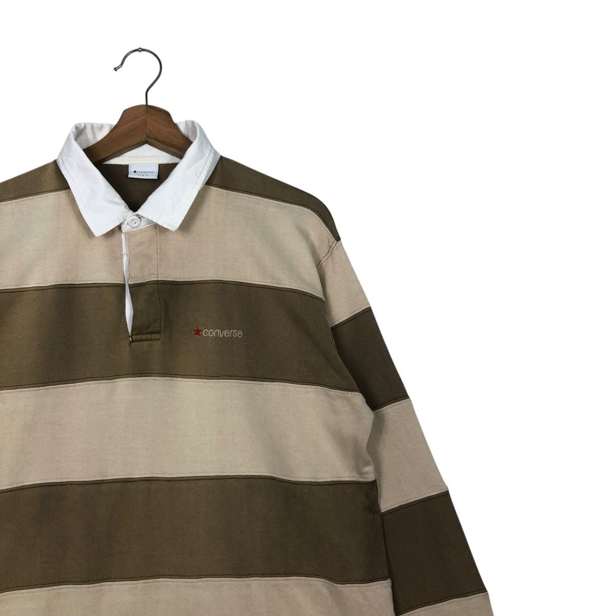 Japanese Brand 🔥VINTAGE LONG SLEEVE POLO COLLAR CONVERSE STRIPED DESIGN Size US L / EU 52-54 / 3 - 8 Thumbnail