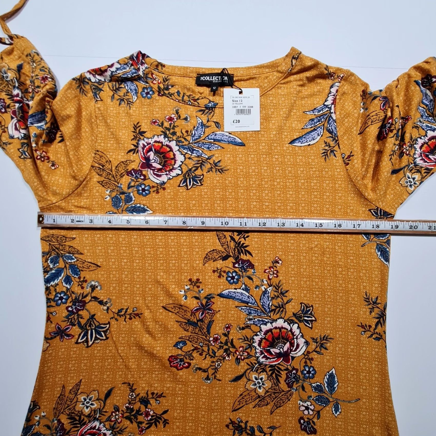 Vintage Debenhams Womens T Shirt Dress Yellow 12 UK Floral Short Sleeve Casual Holiday Flower Jersey Size XL / US 12-14 / IT 48-50 - 4 Thumbnail