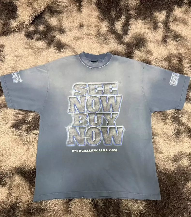 Balenciaga Balenciaga See Now Buy Now Washed Blue T-shirt - dmc Size US M / EU 48-50 / 2 - 1 Thumbnail