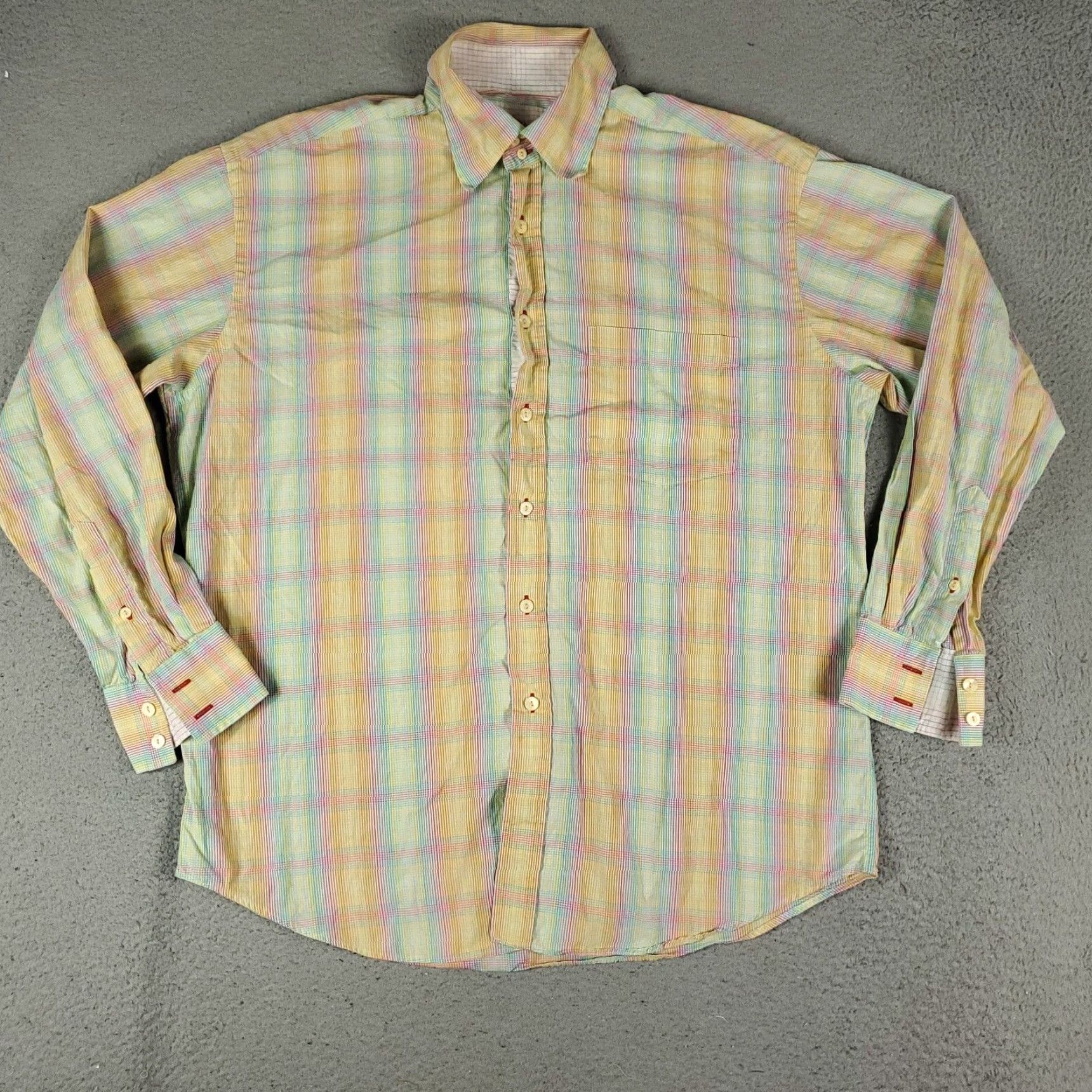BUGATCHI Bugatchi Uomo Shirt Mens Medium Yellow Green Red Plaid Button-Up Long Sleeve Size US M / EU 48-50 / 2 - 2 Thumbnail