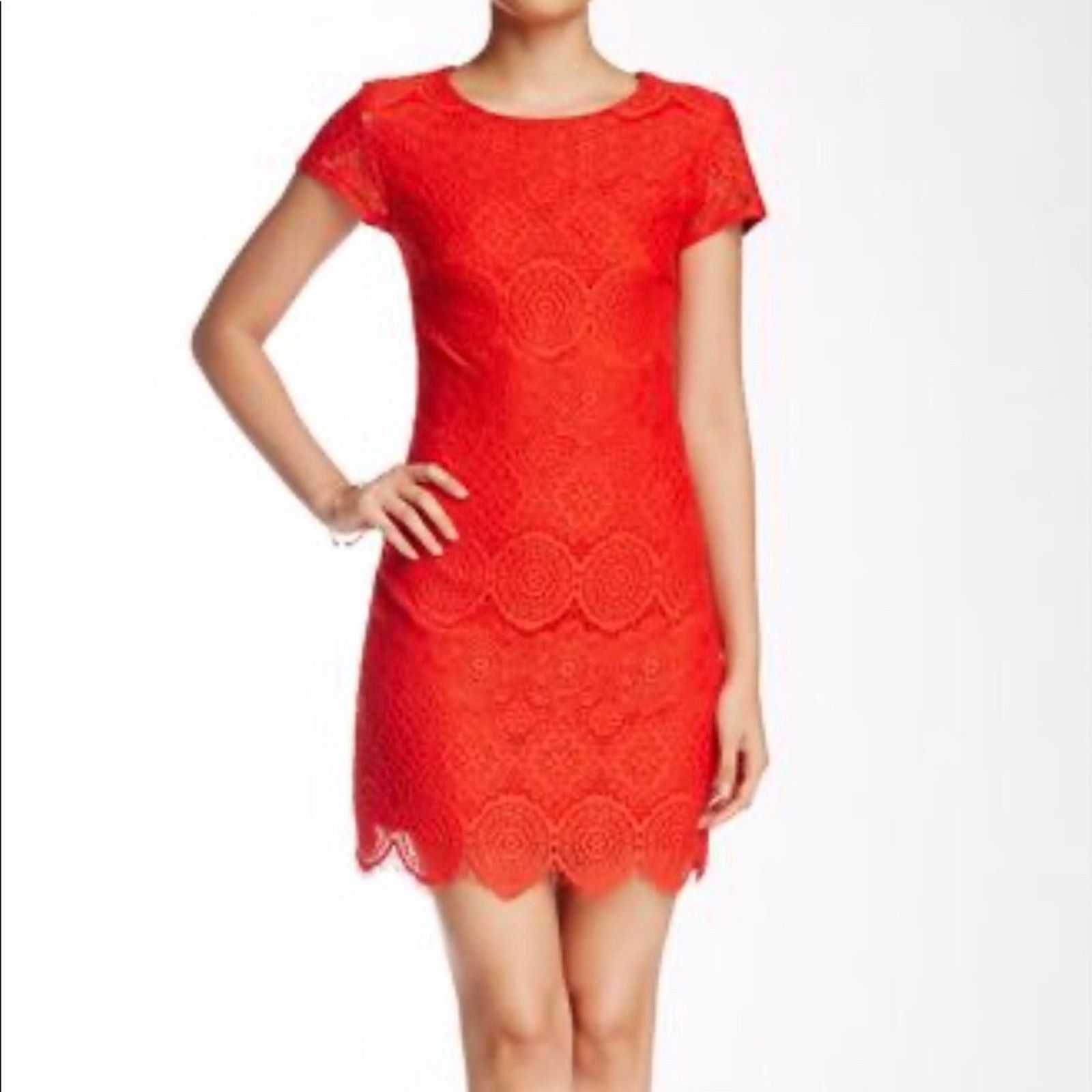 Laundry by Shelli Segal Laundry by Shelli Segal fiery red lace mini dress Size L / US 10 / IT 46 - 1 Thumbnail