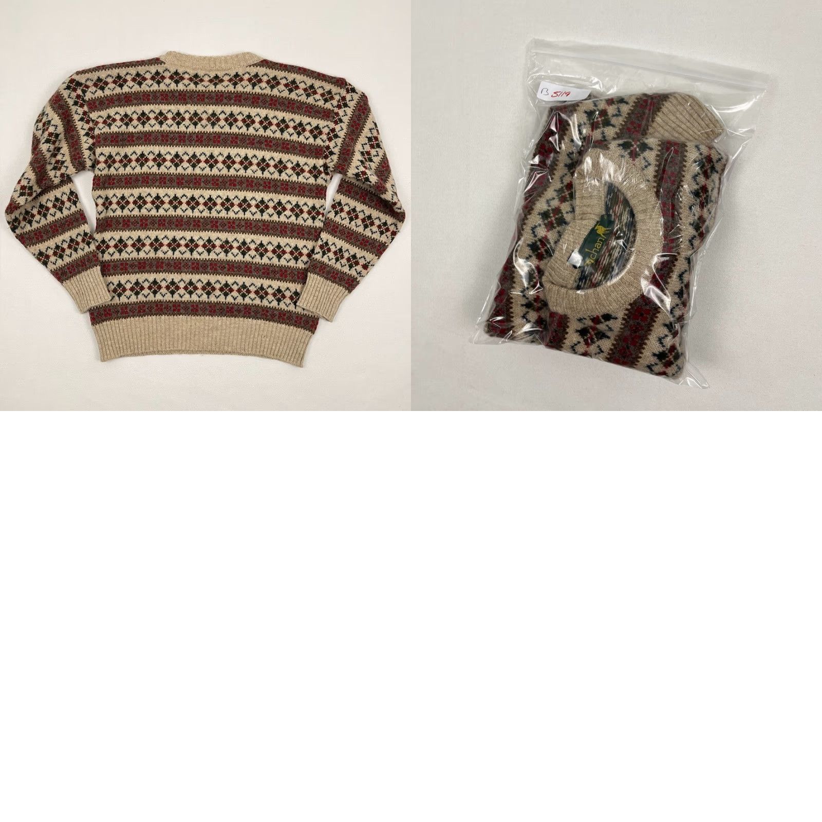 Vintage VINTAGE Tulchan Sweater Womens Sz 40 Fair Isle Striped Brown Pure New Wool Crew Pullover Size S / US 4 / IT 40 - 8 Thumbnail