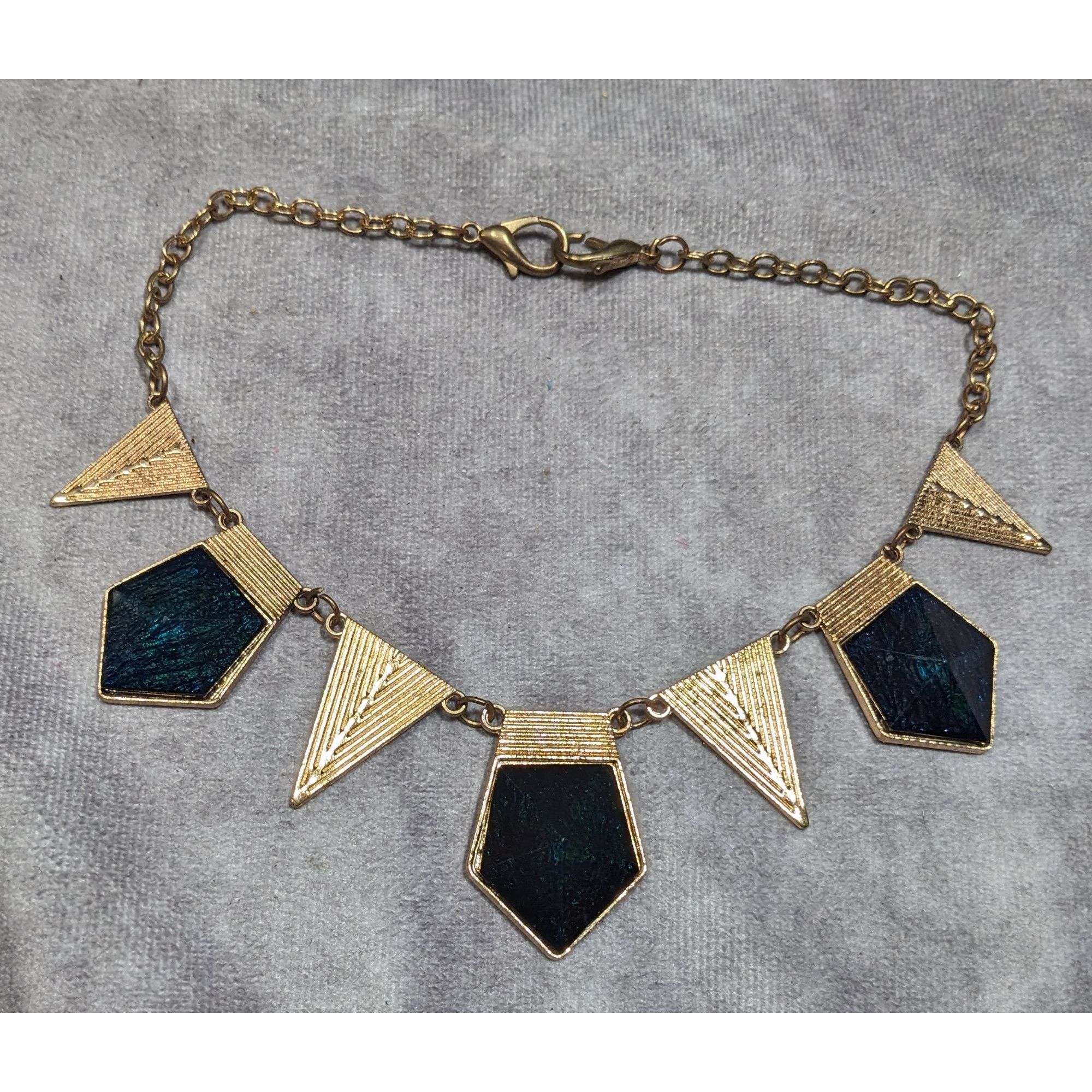 Other Modern Geometric Gold And Dark Blue Statement Necklace Size ONE SIZE - 9 Thumbnail