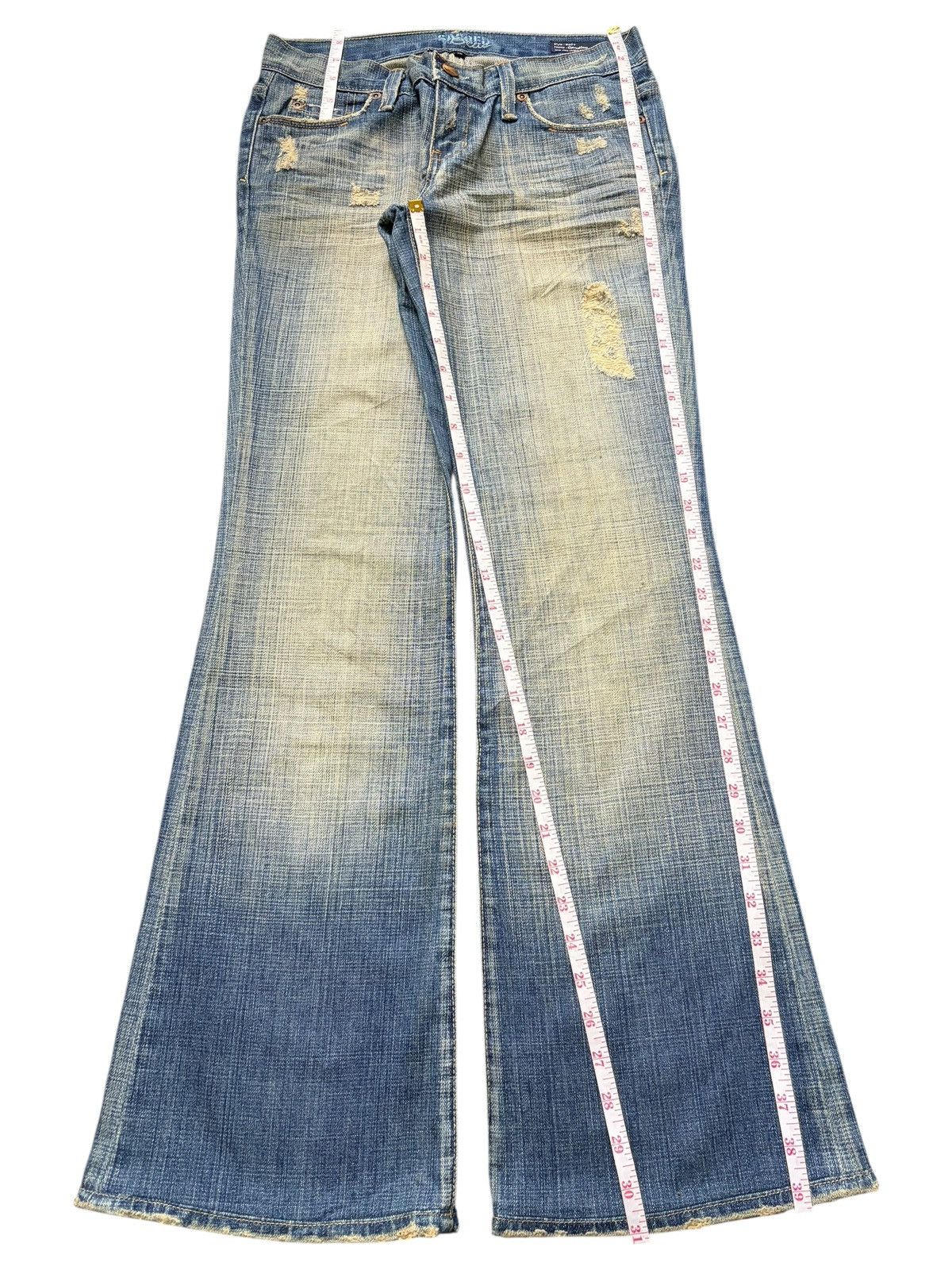 Edwin Vintage Sacred Blue Checkered Distress Low Rise Flare Jeans Size 28" / US 6 / IT 42 - 7 Thumbnail