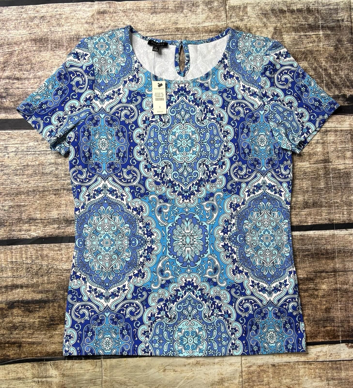 Other Talbots Top Womens Small Geometric Floral Stretch NEW $55 Size S / US 4 / IT 40 - 1 Thumbnail