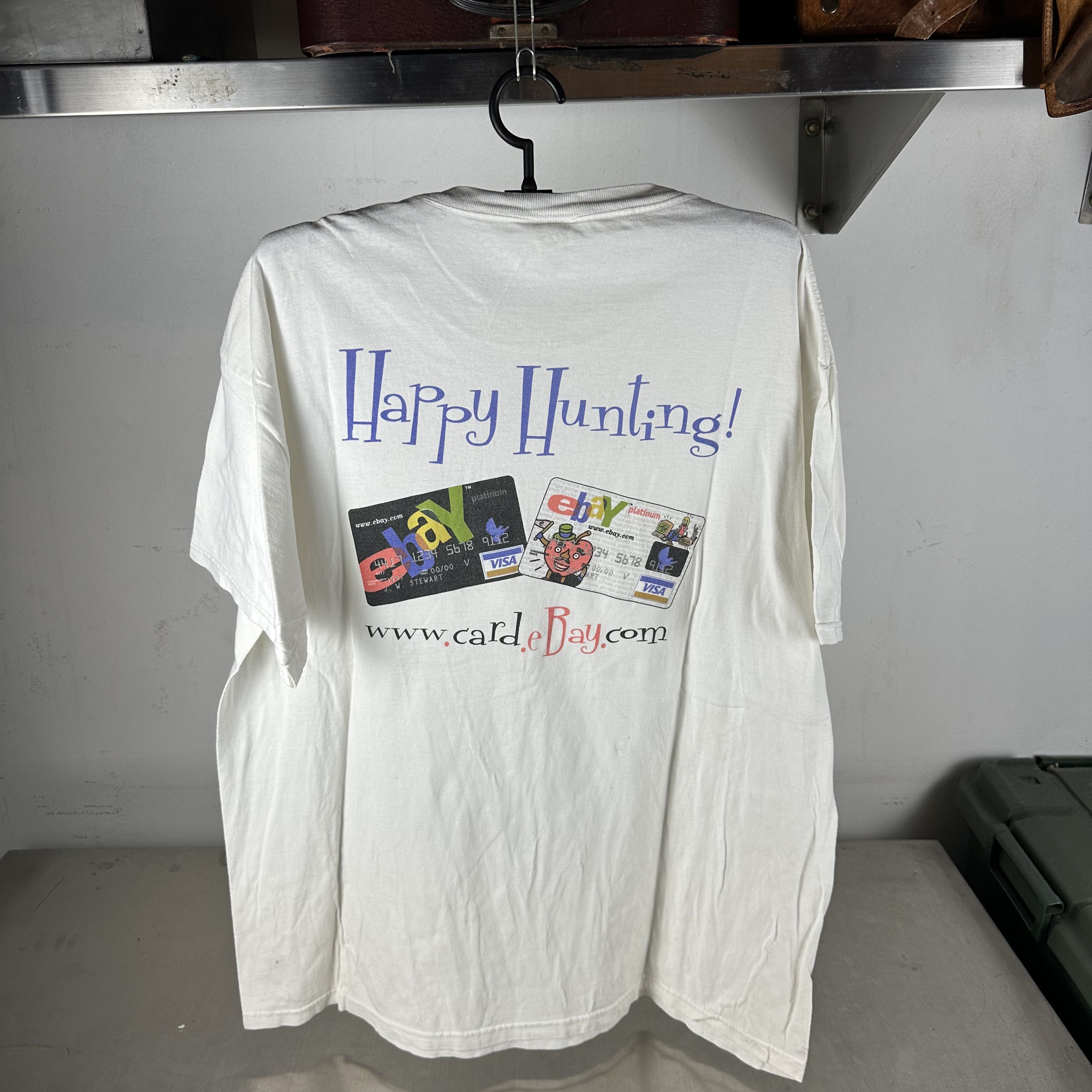 Vintage ​​​​Vintage 90s Ebay Card Happy Hunting Promo T-shirt Size US XL / EU 56 / 4 - 1 Thumbnail