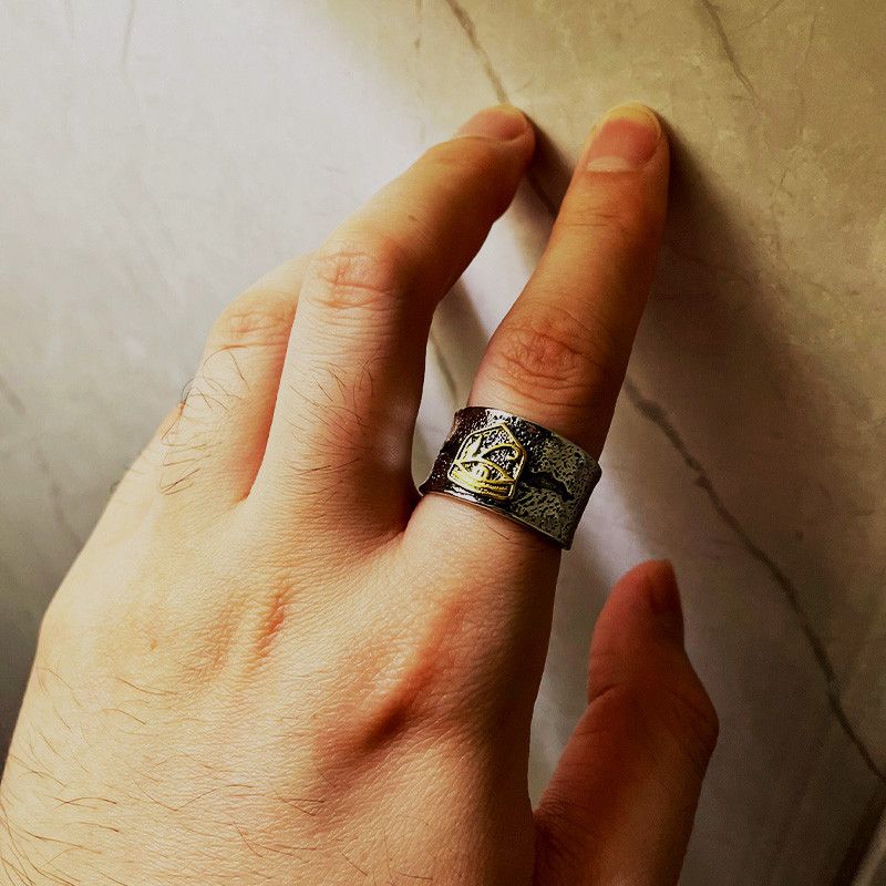 Vintage Resizable Cracking Golden Horus Eye Wide Punk Gothic Ring Size ONE SIZE - 6 Thumbnail