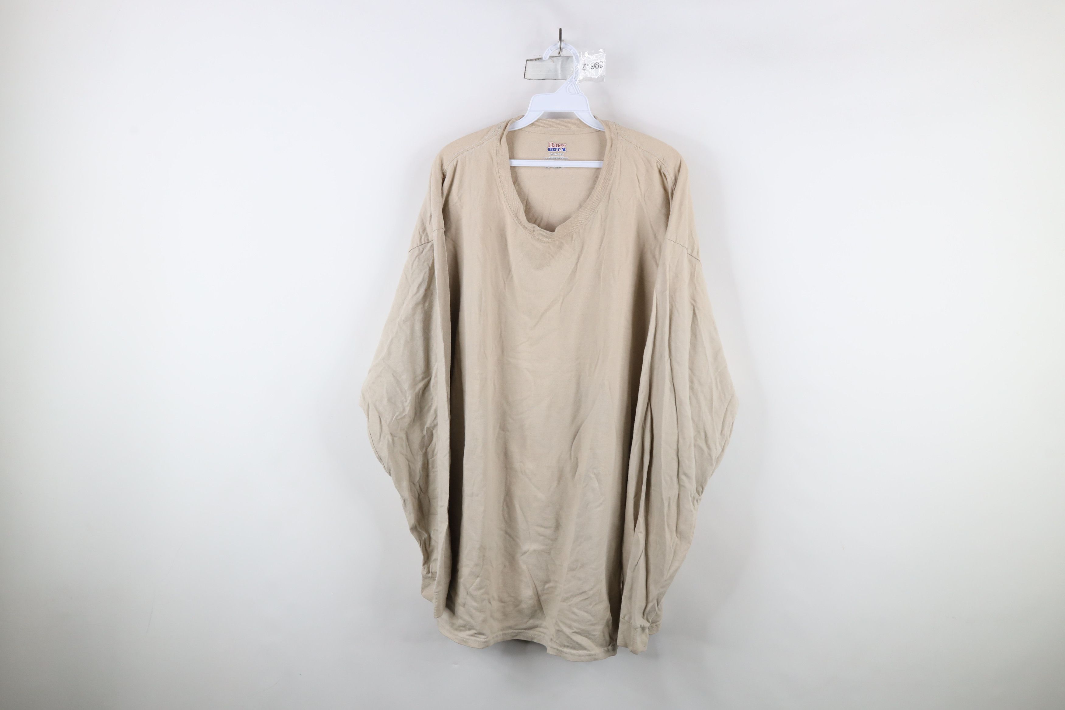 Hanes × Vintage Vintage Y2K Hanes Beefy Blank Long Sleeve T-Shirt Khaki Size US XXL / EU 58 / 5 - 1 Thumbnail
