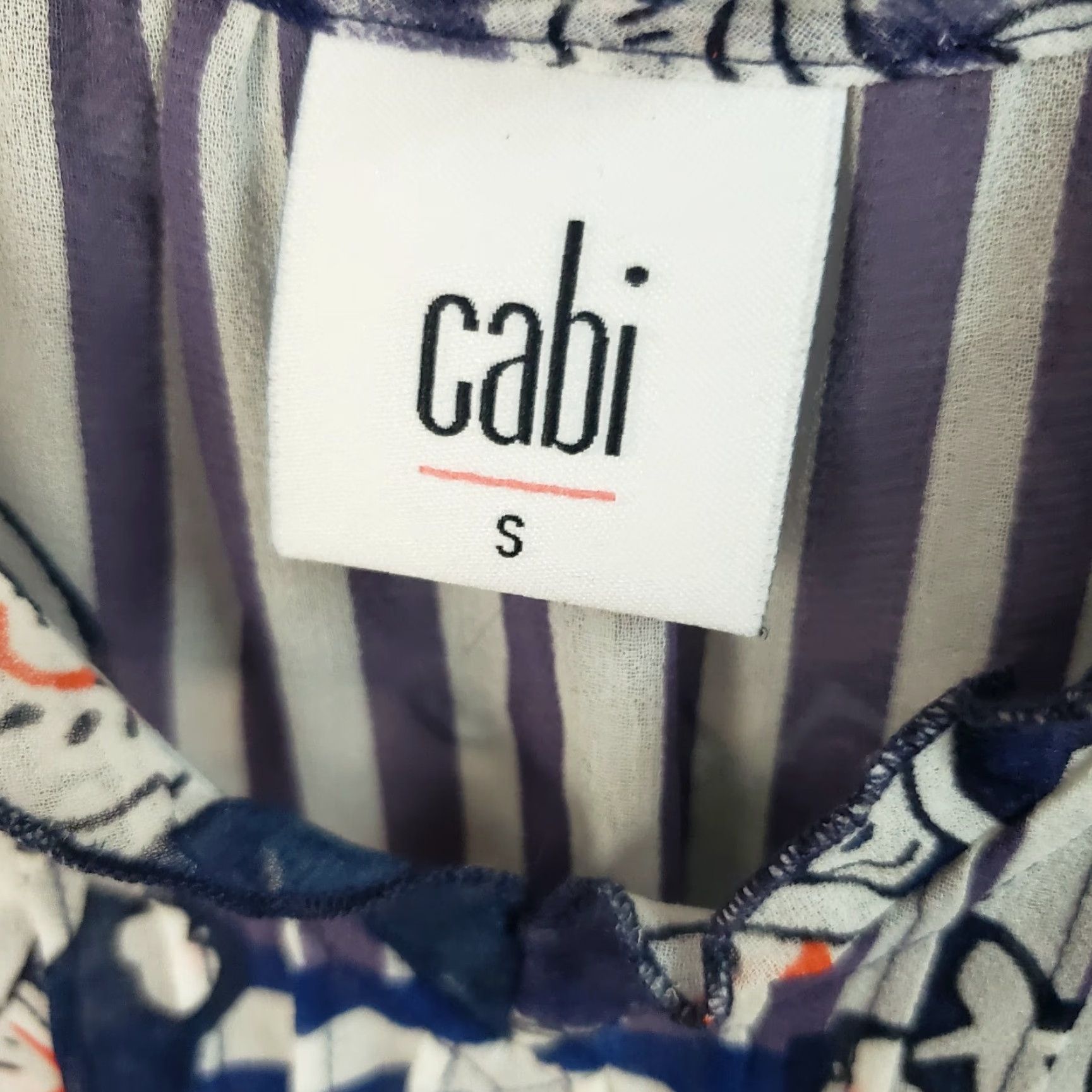 Vintage CAbi Blouse Shirt Womens Peplum Sz Small Blue White Floral Stripes Sheer V-Neck Sleeveless Size S / US 4 / IT 40 - 5 Thumbnail
