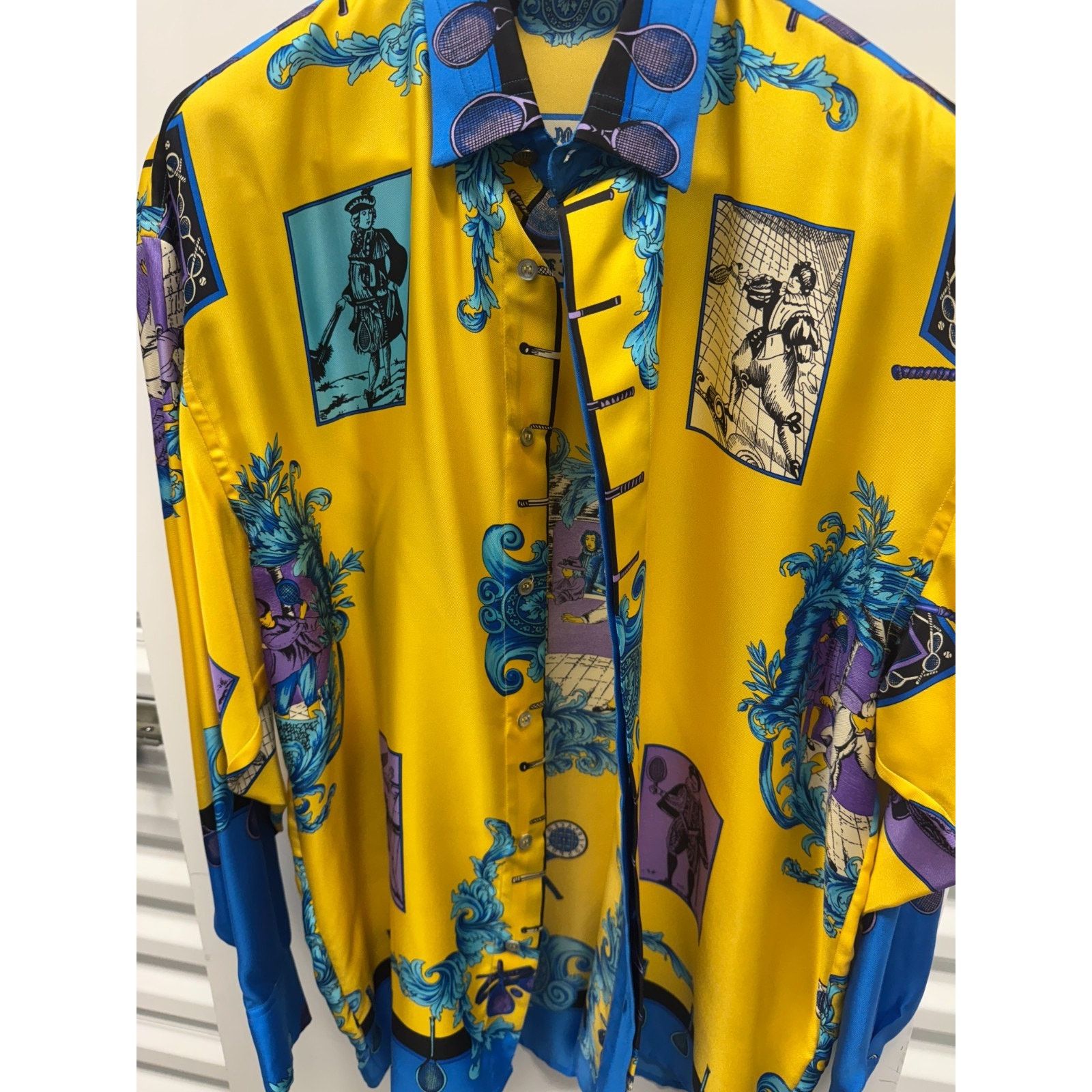 Vintage Versace Sport Silk Shirt Tennis Print 90s Size Large