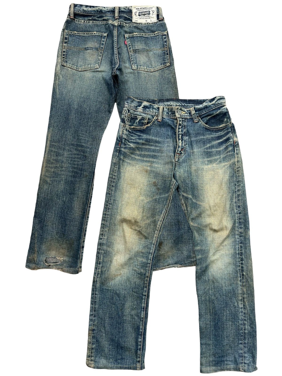 image of Distressed Denim VTG Gl Heart Distressed Straight Mudwash Denim Jeans 30X28 in Denim Blue, Men's
