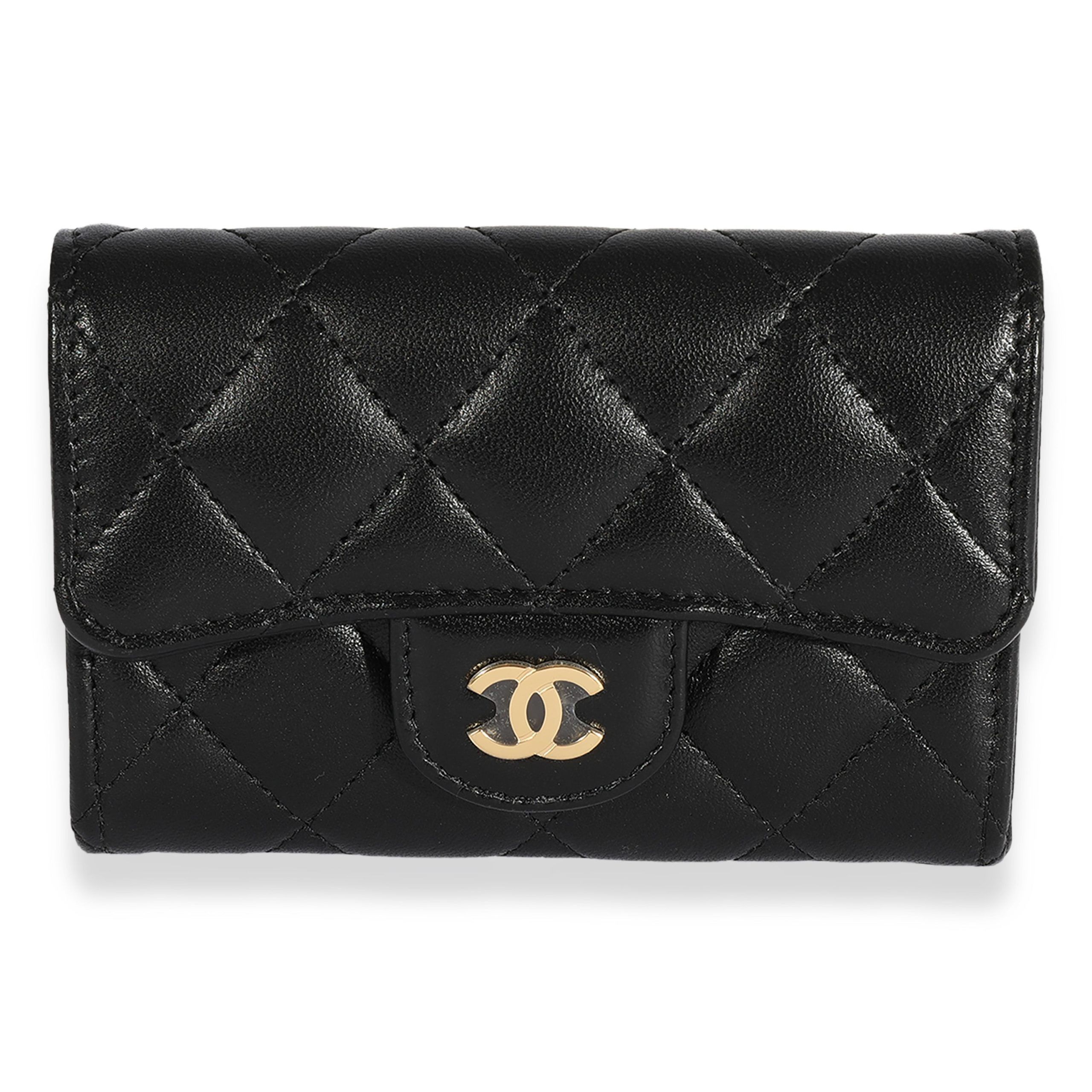 image of Chanel Black Quilted Lambskin Flap Card Holder Wallet, Women's