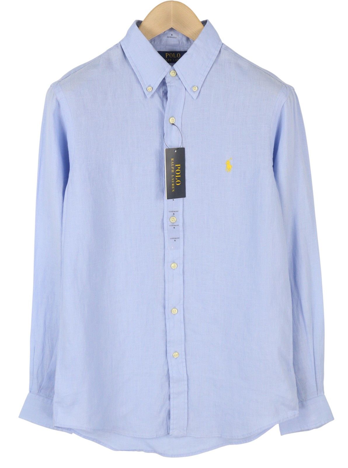 Ralph Lauren S Blue Linen Custom Fit Button-Down Neck Logo 87001 Size US S / EU 44-46 / 1 - 1 Thumbnail