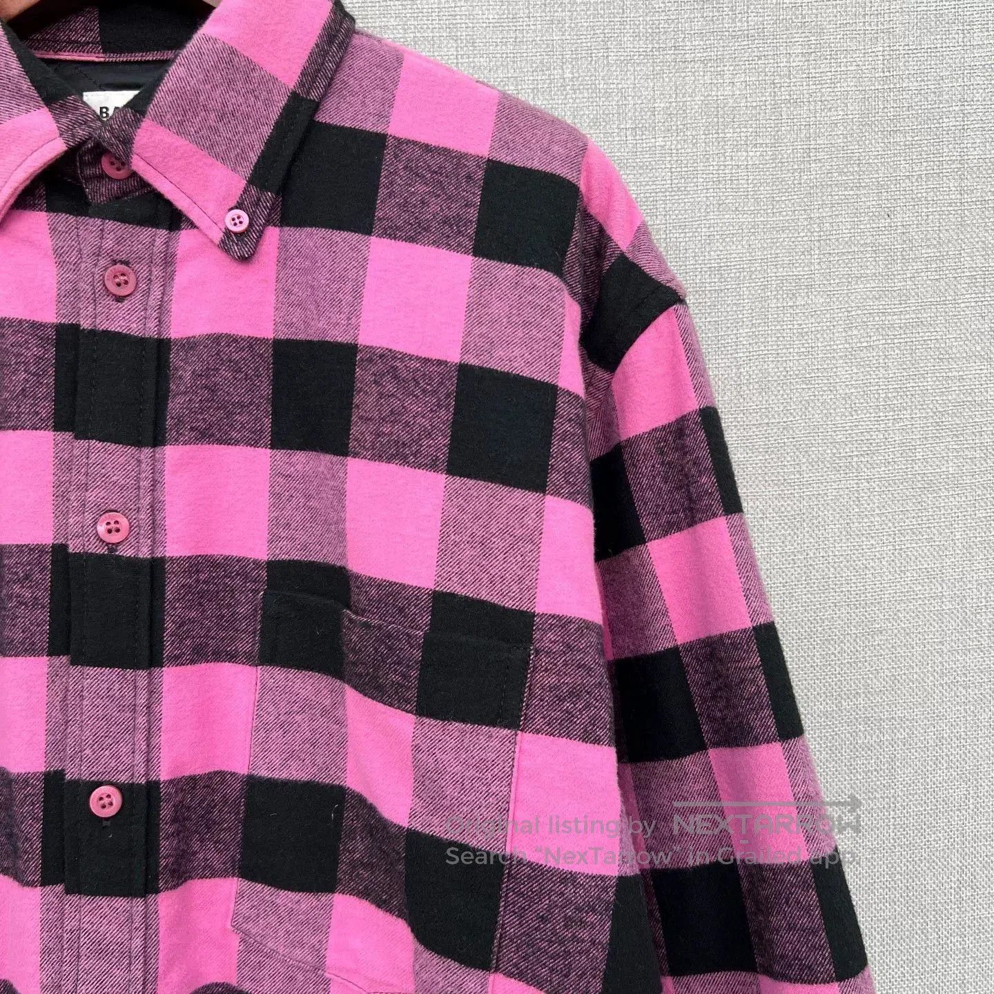 Balenciaga Balenciaga Black Pink Flannel Logo Plaid Shirt Jacket. Size XXS / US 00 / IT 34 - 3 Thumbnail