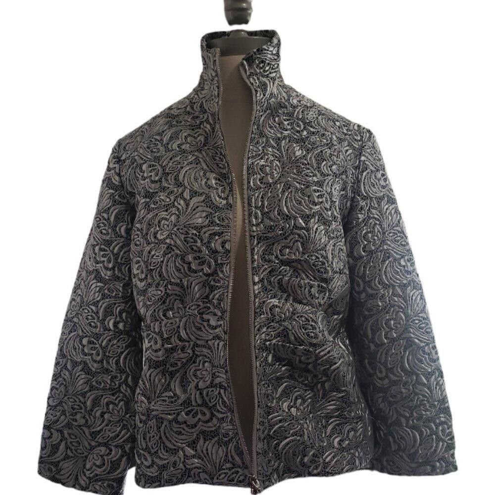 Designer CT1576 Ethyl Metallic and Black Evening Floral Zip Jacket S Size S / US 4 / IT 40 - 3 Thumbnail