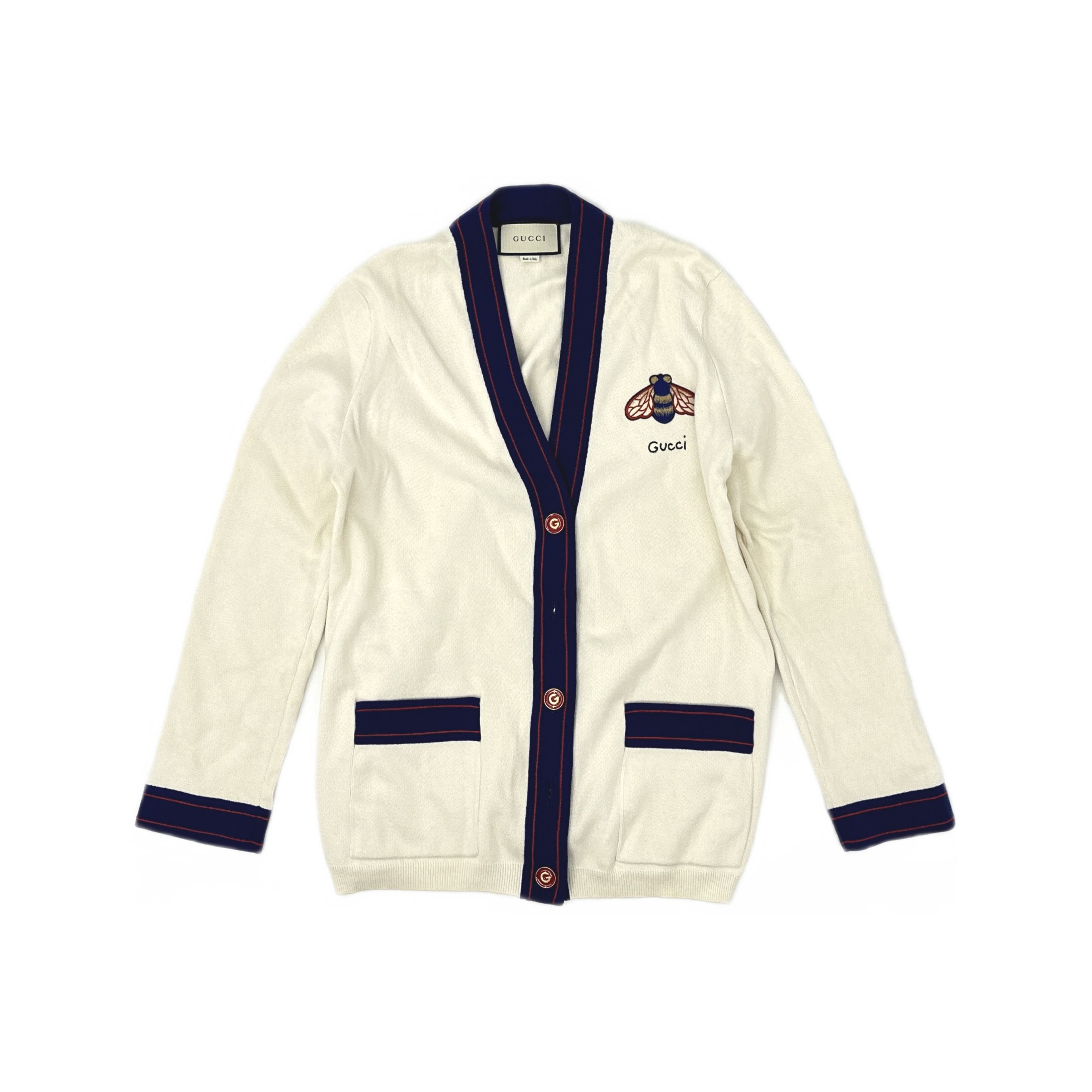 Gucci Gucci Bee Embroidered Stripe Cardigan Size XL Size XL / US 12-14 / IT 48-50 - 1 Thumbnail