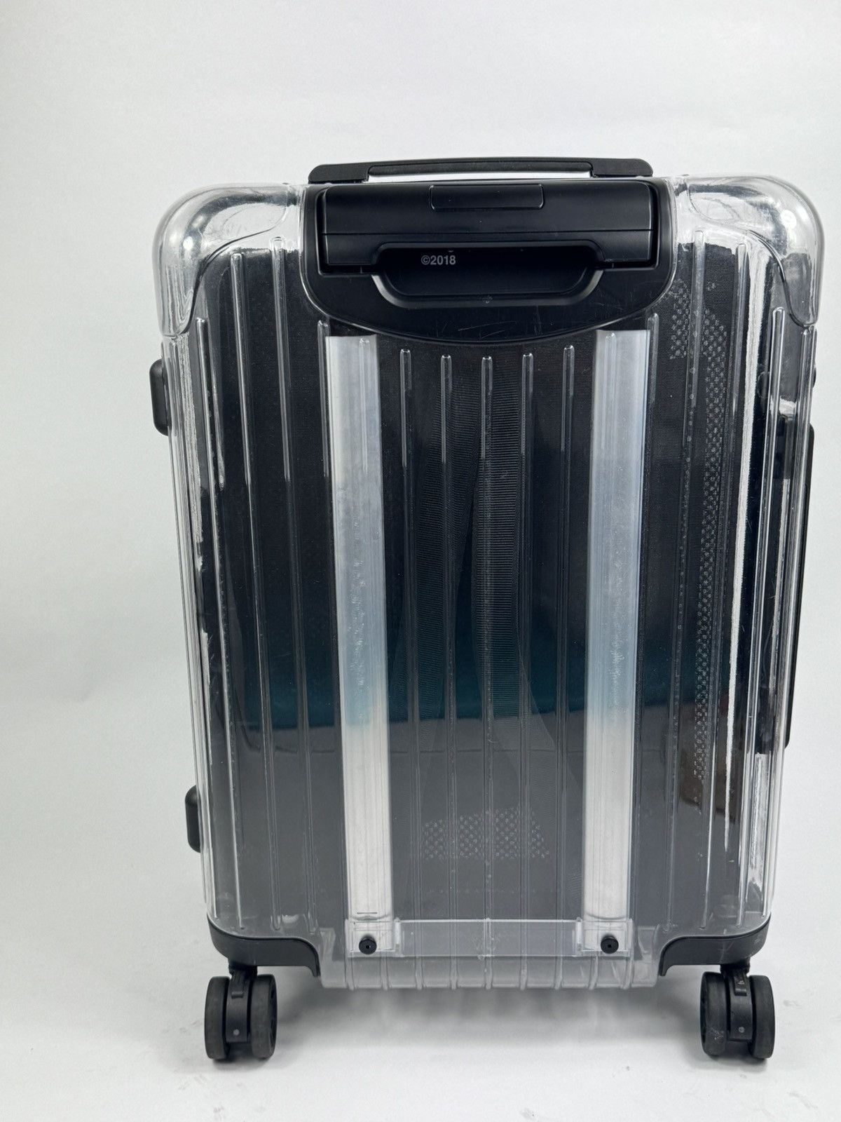 Off white clear luggage best sale