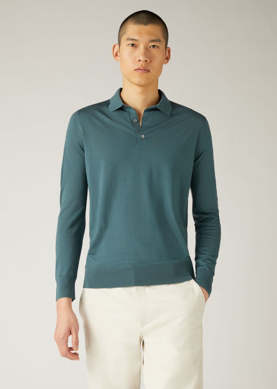image of Loro Piana O1Loc1C0124 Long-Sleeved Polo Shirt In Green, Men's (Size XL)