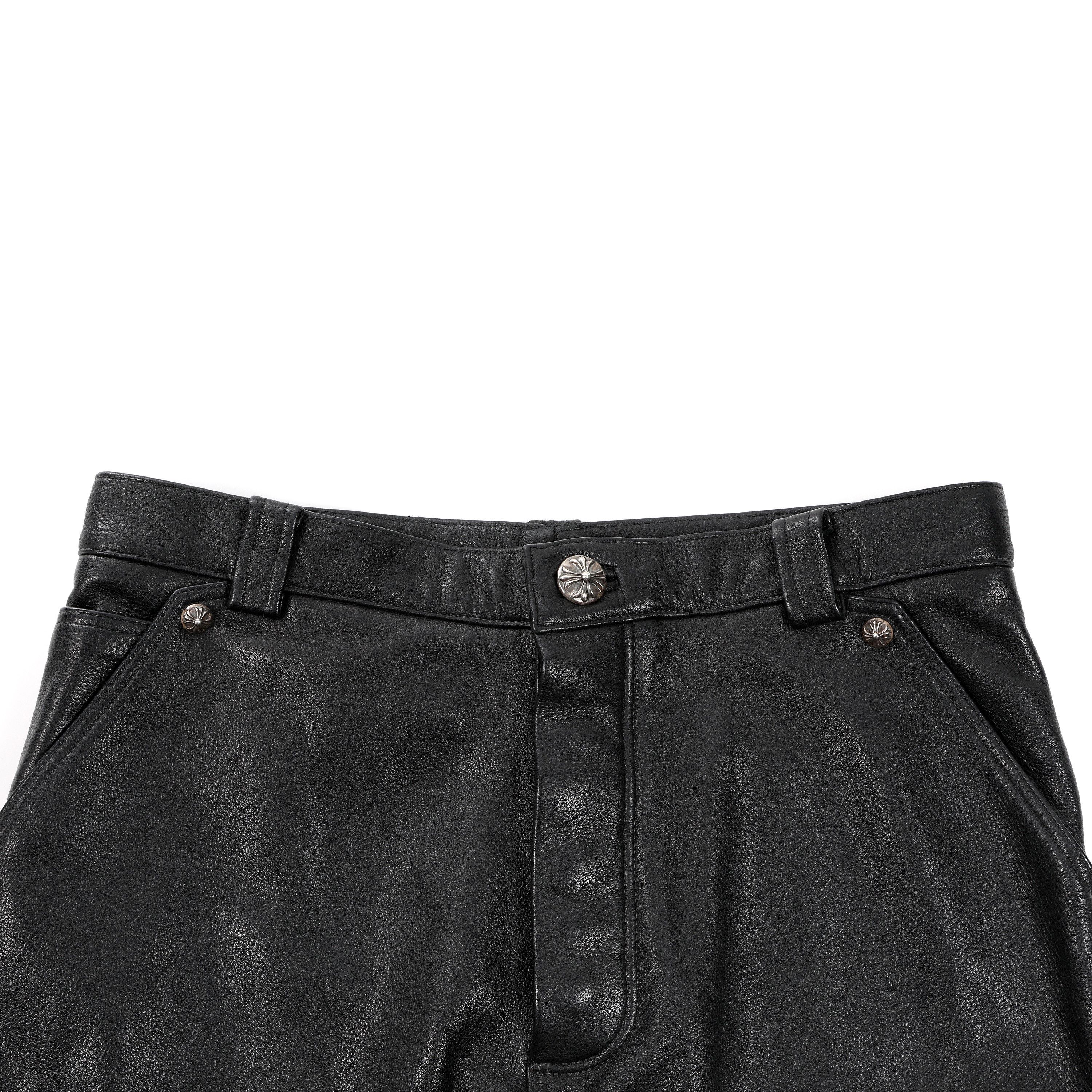 Chrome Hearts Black Leather Pants Fleur Knee New Size US 34 / EU 50 - 3 Thumbnail