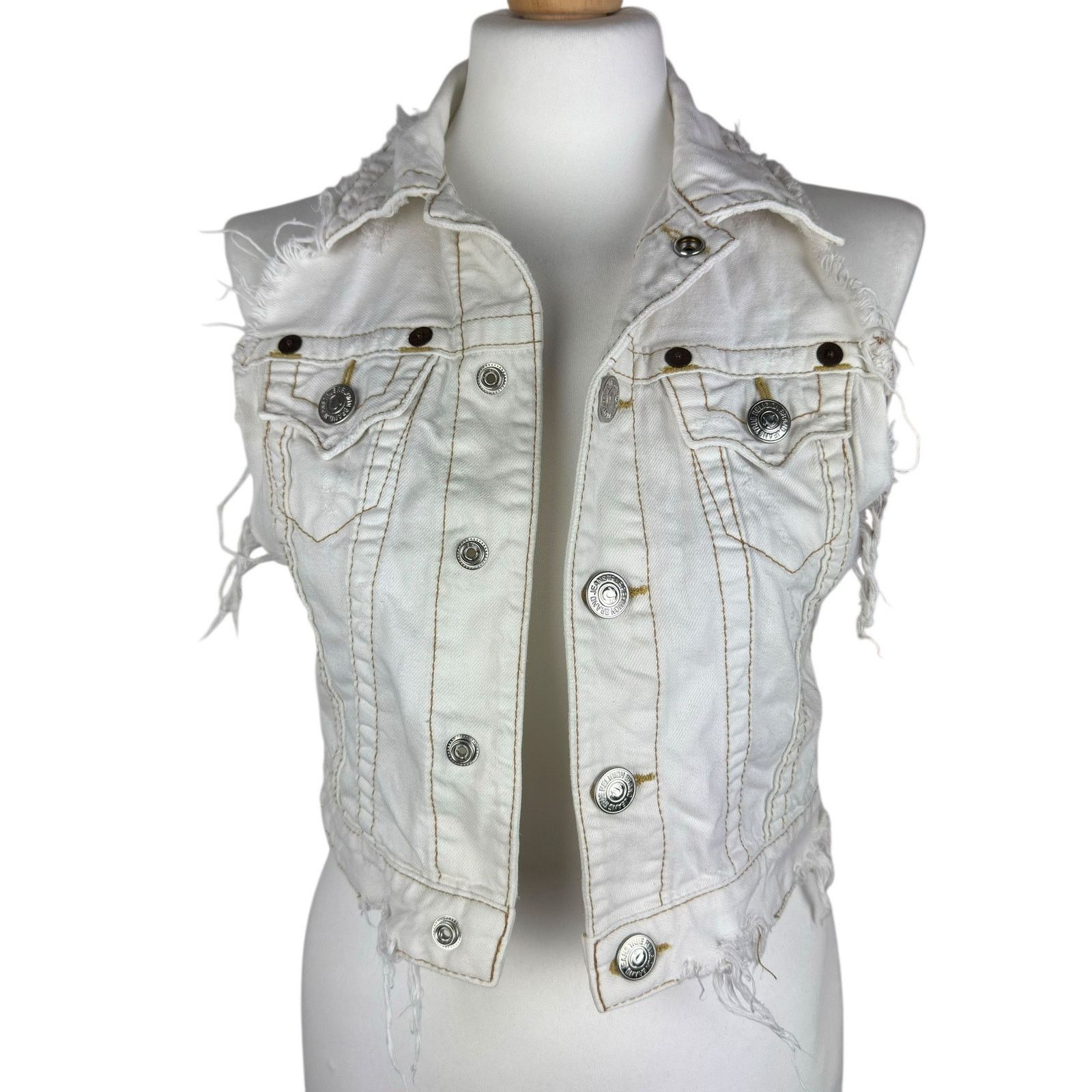 True Religion True Religion Leah Kylie Womens White Cotton Trucker Vest XS Size XS / US 0-2 / IT 36-38 - 1 Thumbnail
