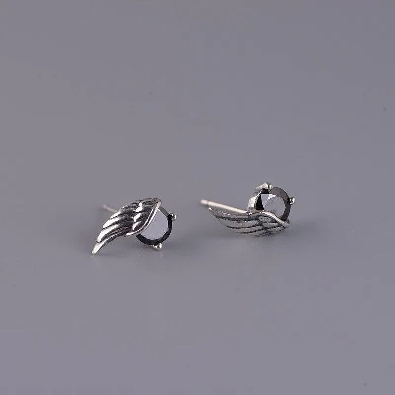 Jewelry Feather Black Zircon Stud Earring 925 Sterling Silver Gift Size ONE SIZE - 3 Thumbnail