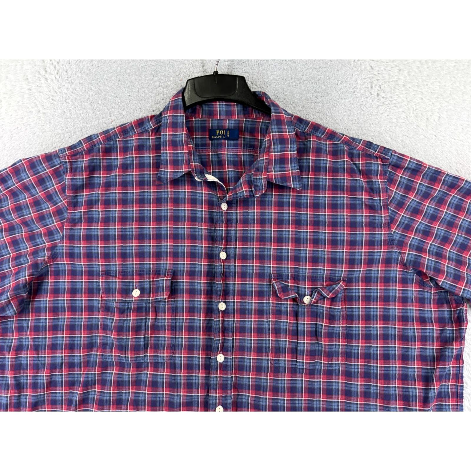 Ralph Lauren Ralph Lauren Shirt Mens 3XL Plaid Button-Up Navy Blue Red Pocket Casual Business Formal Travel Workwear Wrinkle-Resistant Easy Care Pockets Mens Size US XXL / EU 58 / 5 - 4 Thumbnail