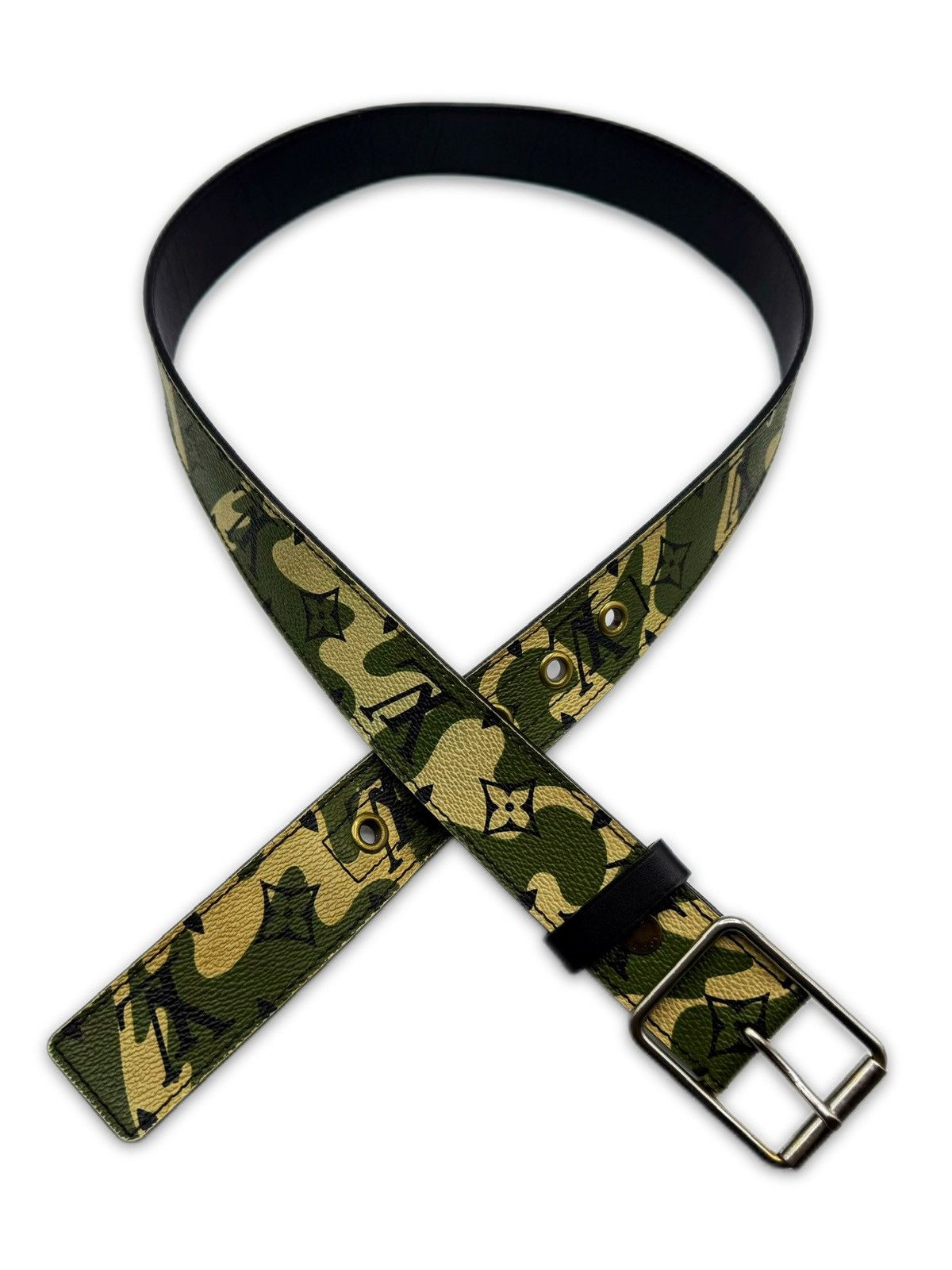 Louis Vuitton × Takashi Murakami 2007 Louis Vuitton x Takahashi Murakami Green Camo Leather Belt Size 34 - 1 Thumbnail