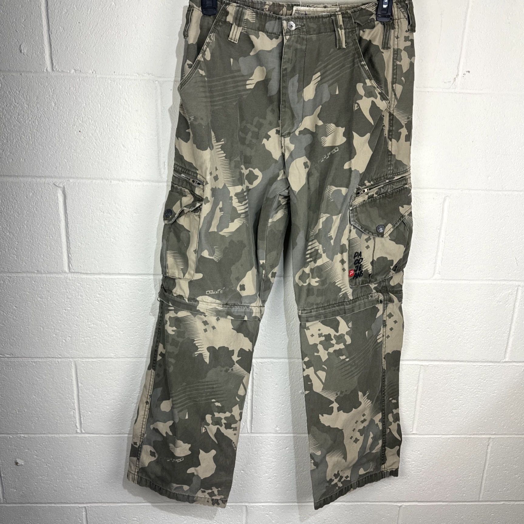 Vintage VINTAGE Paco Jeans Pants Mens Cargo Convertible Zip Off 32x33 Camouflage Brown Canvas Logo Pockets 90s Hip Hop Army Grunge Hipster 32 Mens Size US 32 / EU 48 - 2 Thumbnail