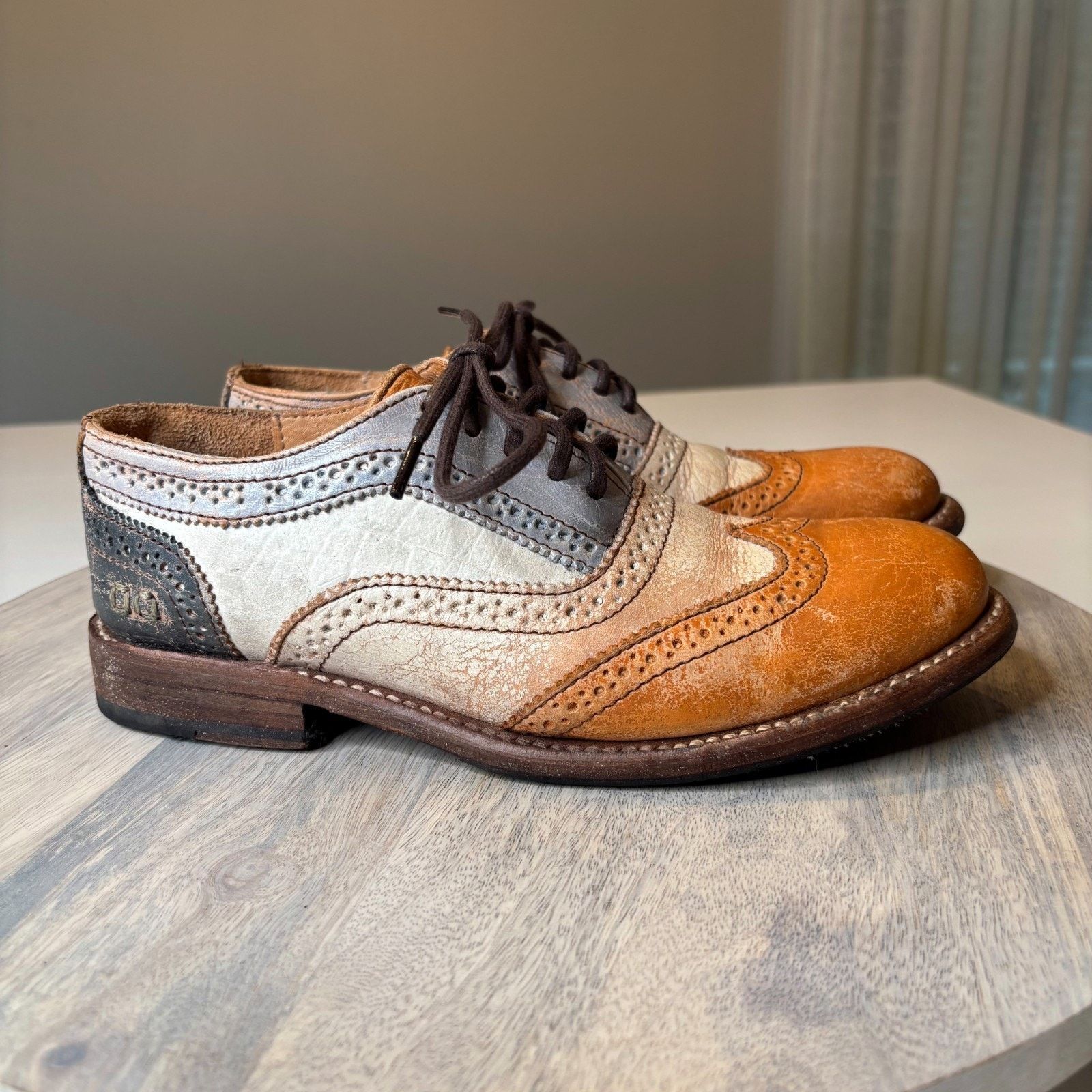 Bed Stu Bed Stu Lita II Oxford Tan Rustic Leather Wingtip Shoes Sz 7 Size US 7 / IT 37 - 2 Thumbnail