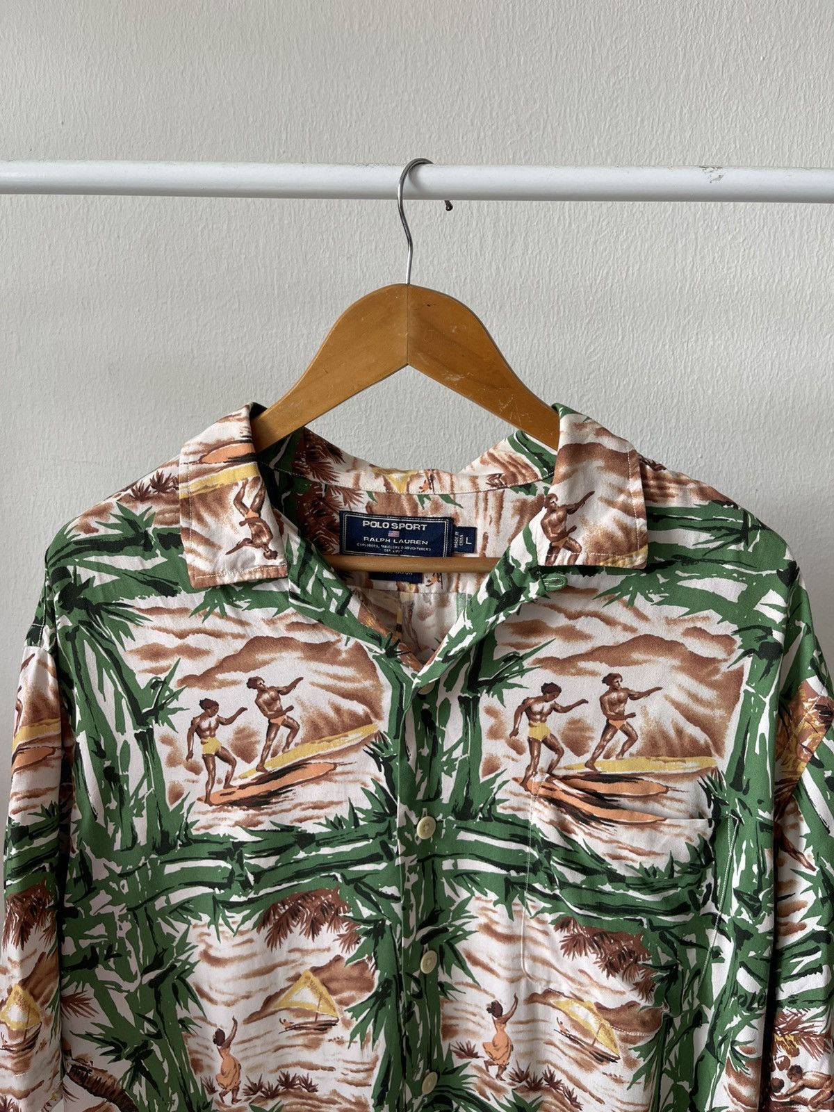 Polo Ralph Lauren 90s Polo Sport Ralph Lauren Rayon Surf Motif Shirt A1 Size US L / EU 52-54 / 3 - 4 Thumbnail