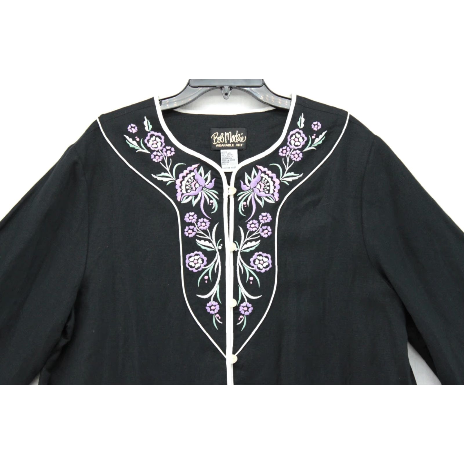 Bob Mackie VINTAGE Bob Mackie Wearable Art Womens Large Jacket Black Embroidered Linen Blend Size L / US 10 / IT 46 - 2 Thumbnail