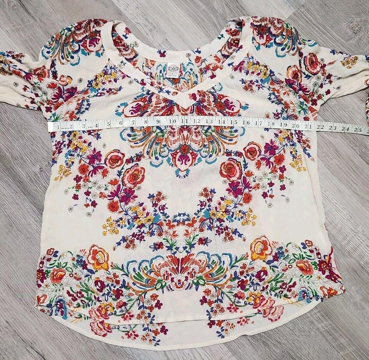 Designer Bila Top Size Large V Neck Boho Hippie Floral Short Sleeve Size L / US 10 / IT 46 - 6 Thumbnail