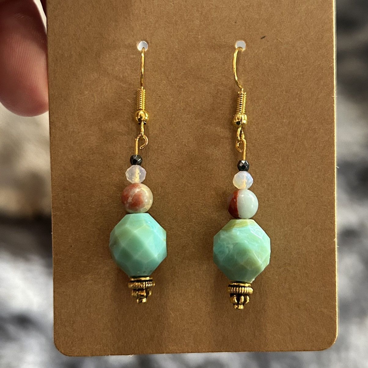 Handmade Handcrafted elegant genuine stone opalite earrings Size ONE SIZE - 2 Thumbnail