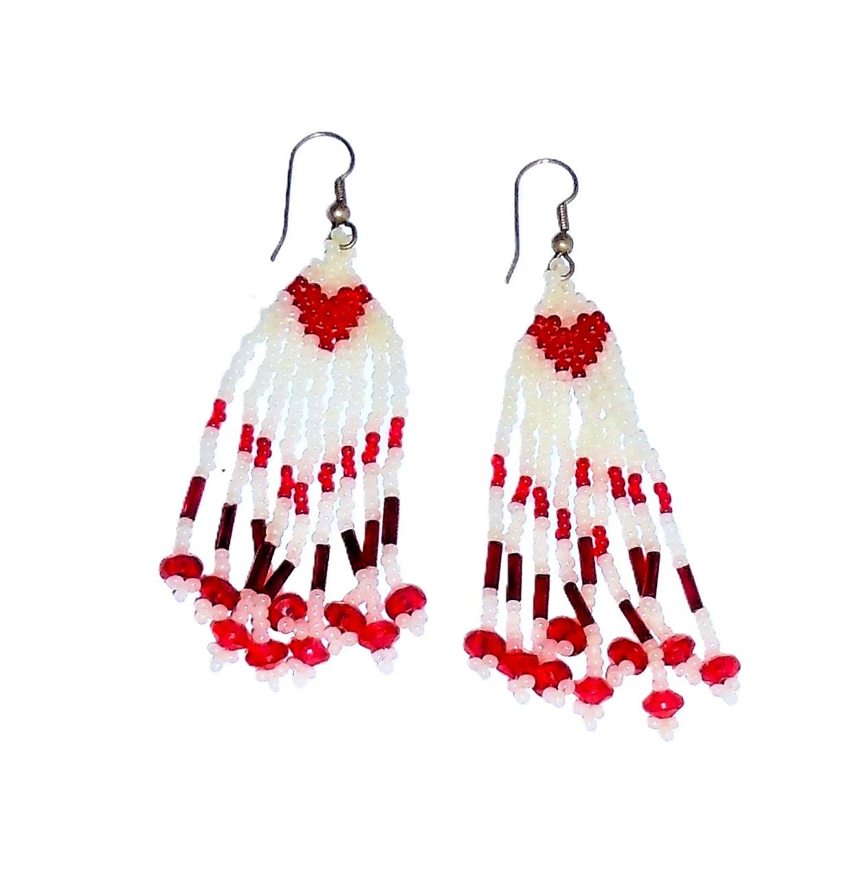 Vintage Vintage Boho Red White Beaded Tassel Earrings Size ONE SIZE - 1 Thumbnail