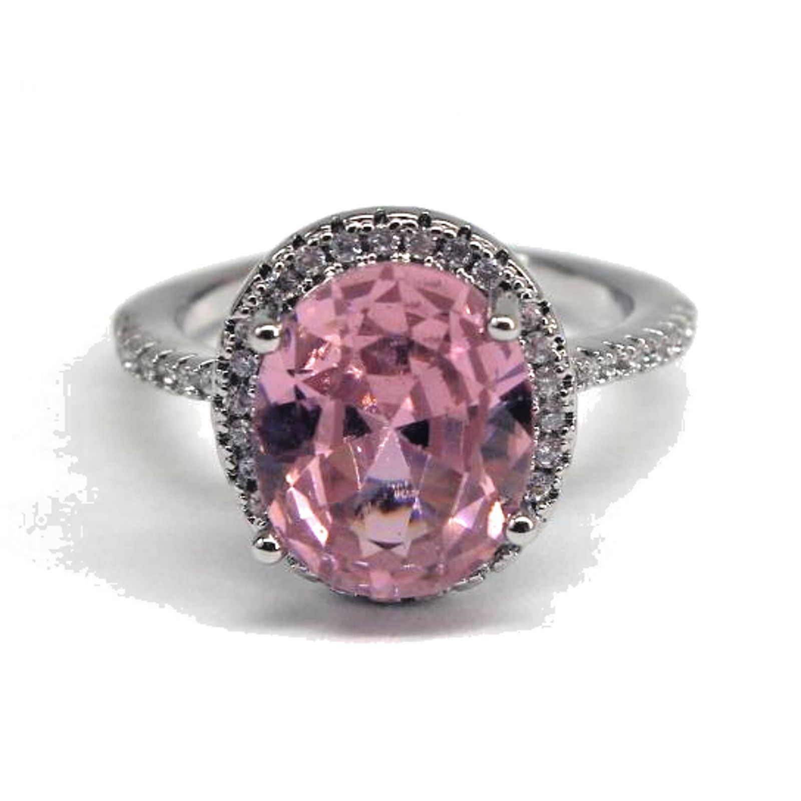 Other Pink Glass Ring Surrounded by Tiny Prong Set Stones • Sz 6 Size ONE SIZE - 2 Thumbnail