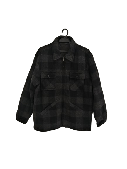 Japanese Brand Vintage Wool Zipper Shirts Checkered Style Double Pocket Size US L / EU 52-54 / 3 - 1 Thumbnail