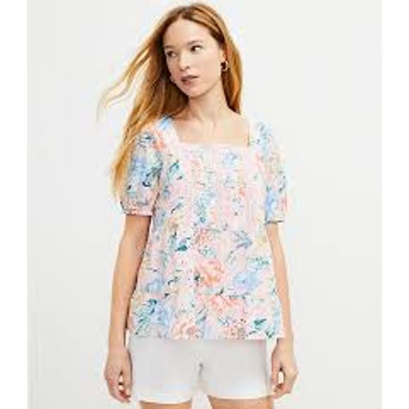 Loft LOFT Garden Lacy Tiered Square Neck Top Size L / US 10 / IT 46 - 1 Thumbnail