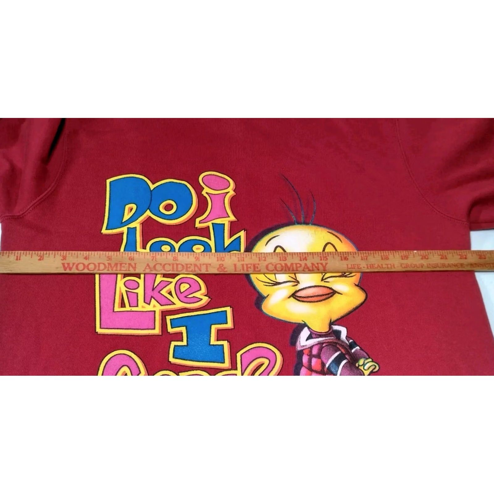 Catalina VINTAGE Tweety Bird Sweatshirt Catalina Pullover Long Sleeve Mock Neck Womens L Red Maroon Cartoons TV & Movie Characters 90s? Size L / US 10 / IT 46 - 4 Thumbnail