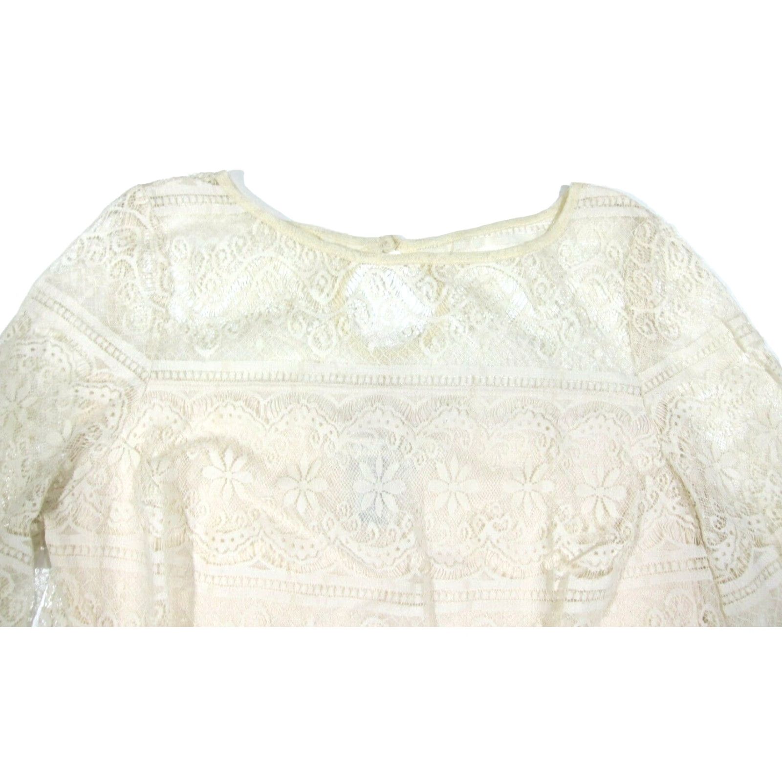 Vintage Max Studio Ivory Lace Blouse Shirt Top Women Large 3/4 Sleeve Round Neck Lined 100% nylon / Lace Vintage Classic Ivory Shirt Top Women Large Size L / US 10 / IT 46 - 4 Thumbnail