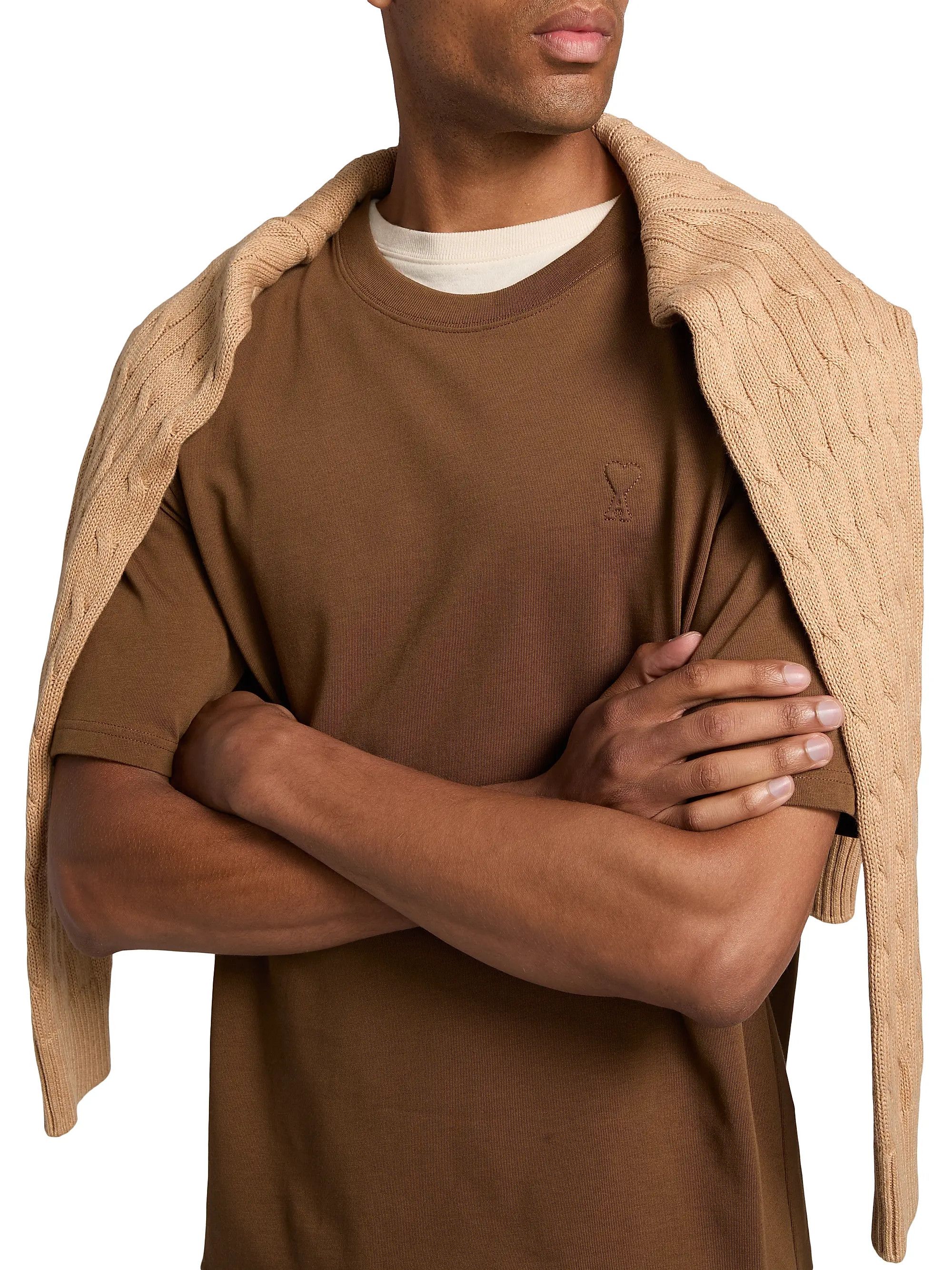 AMI os11x0226 Small Embossed Ami de Coeur T-Shirt in Brown Size US L / EU 52-54 / 3 - 6 Thumbnail