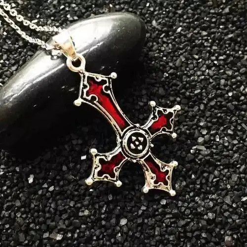Jewelry Chrome Red Silver Cross Goth God Pendant Necklace Star Demon Size ONE SIZE - 3 Thumbnail
